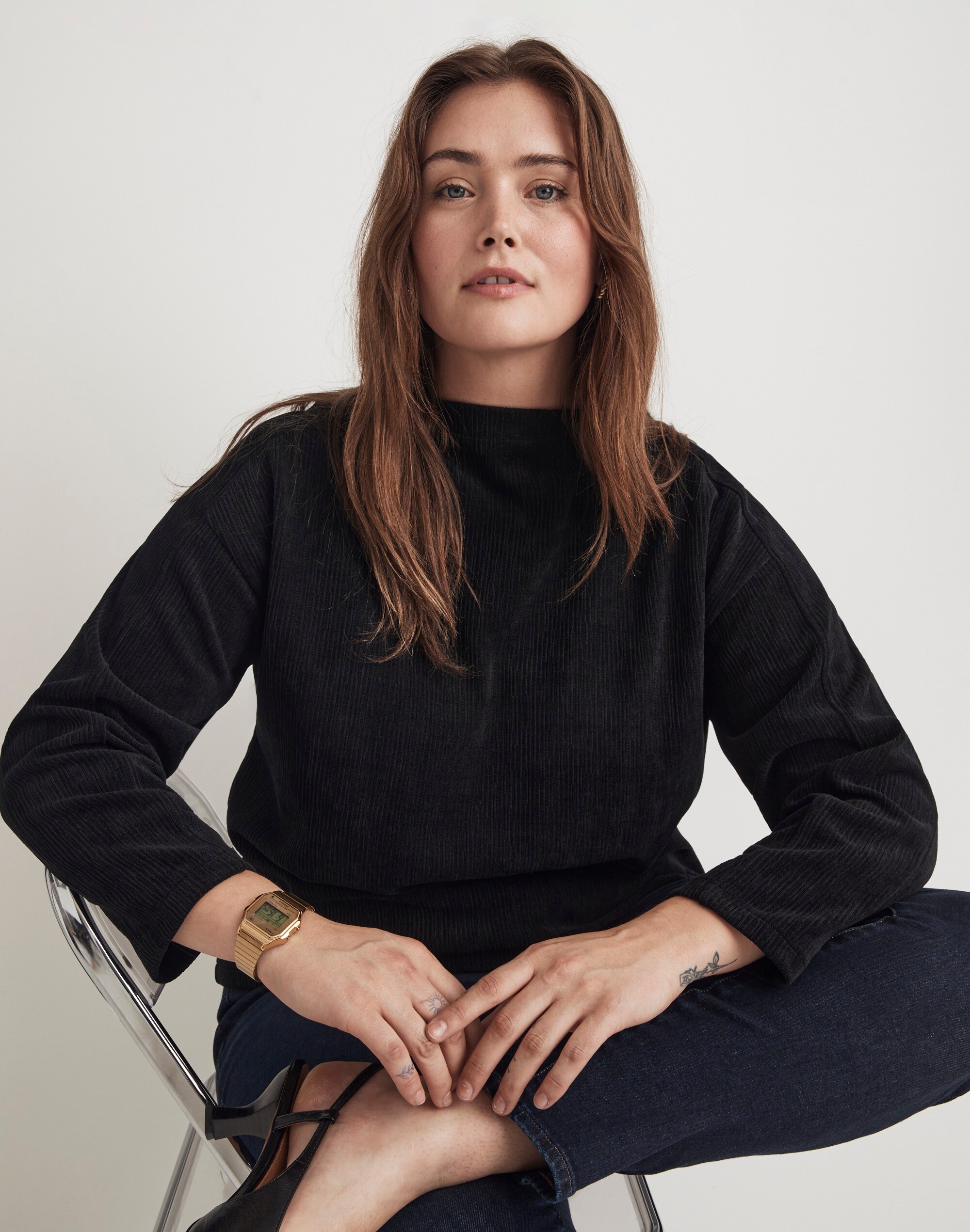 Striped Jacquard Funnelneck Top