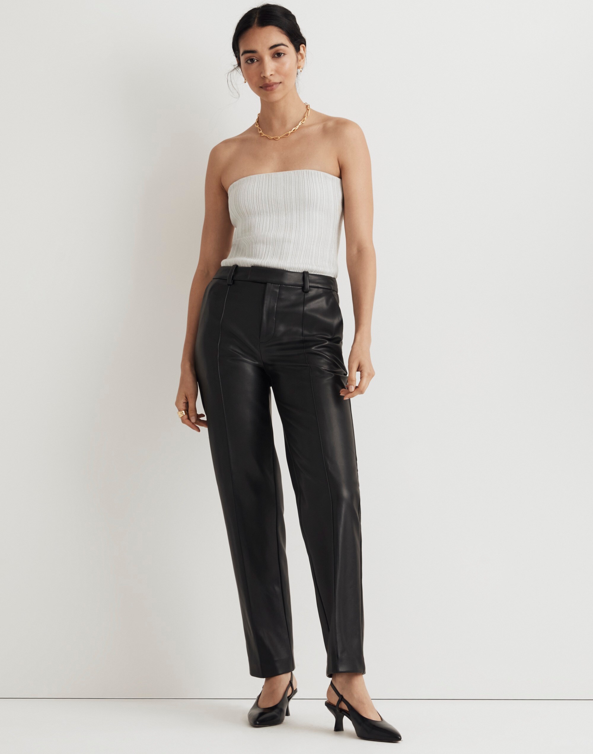 Madewell x Aimee Song Slim Tapered Pants in Faux Leather