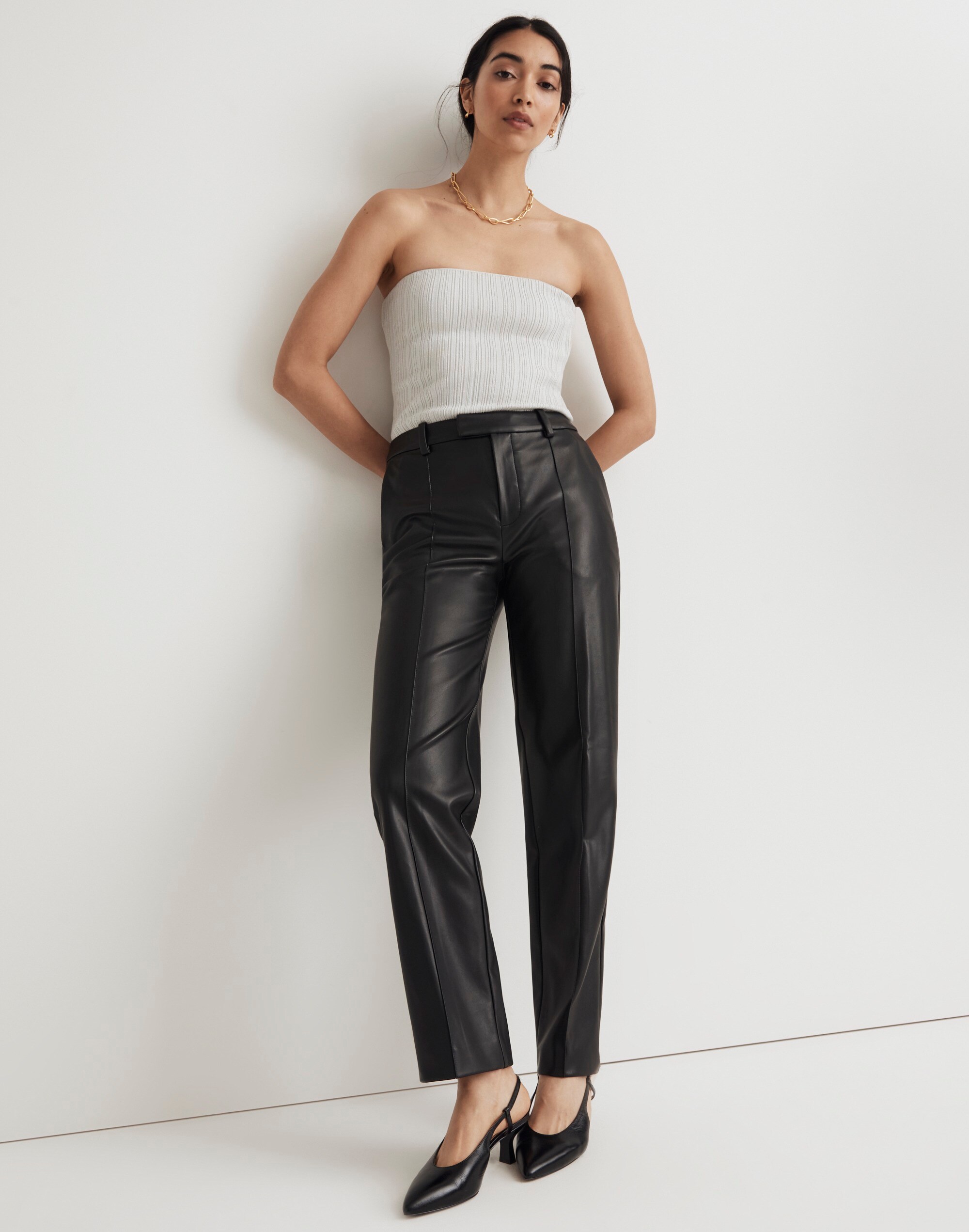 Madewell x Aimee Song Slim Tapered Pants in Faux Leather