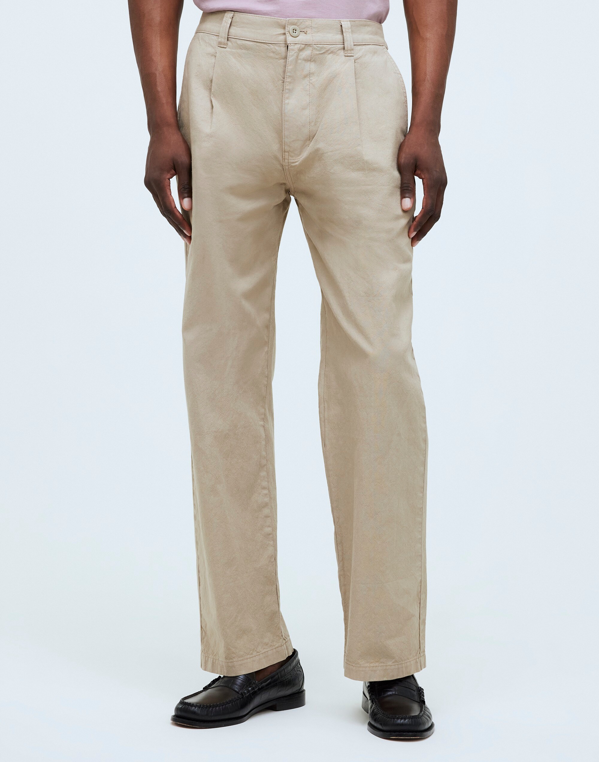 Shop Mw Cotton-hemp Blend Pleated Trousers In Fatigue Khaki