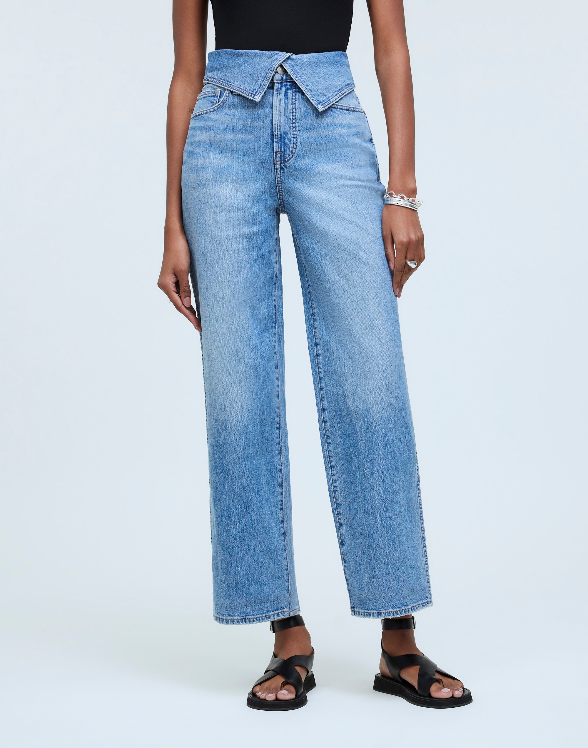 The Perfect Vintage Wide-Leg Crop Jean in Pickford Wash: Foldover-Waist Edition