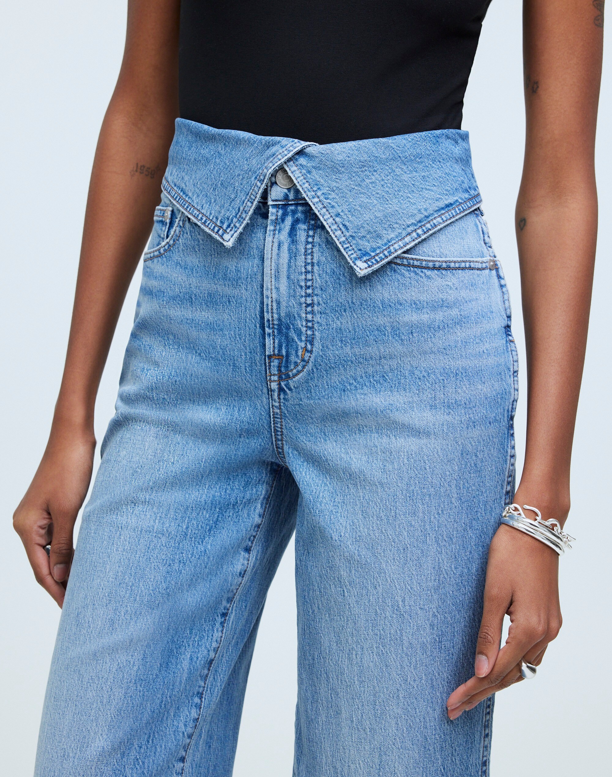 The Perfect Vintage Wide-Leg Crop Jean in Pickford Wash: Foldover-Waist Edition