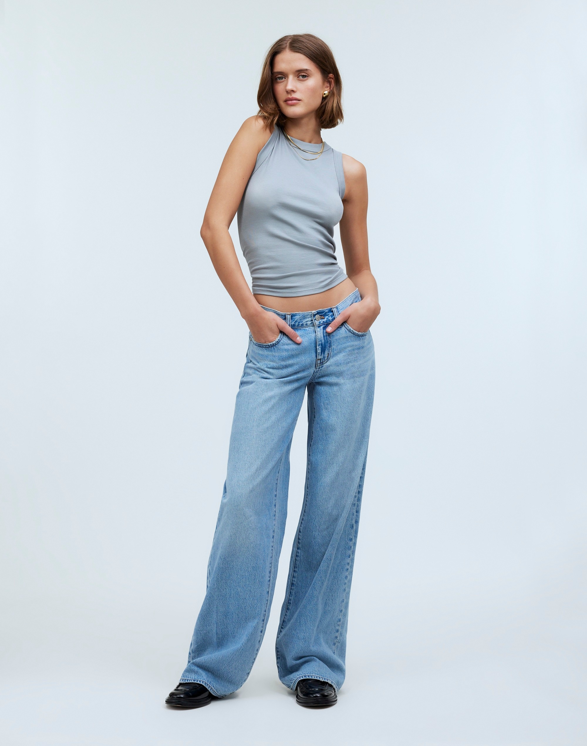 low-rise superwide-leg jeans in kendall wash: airy denim edition