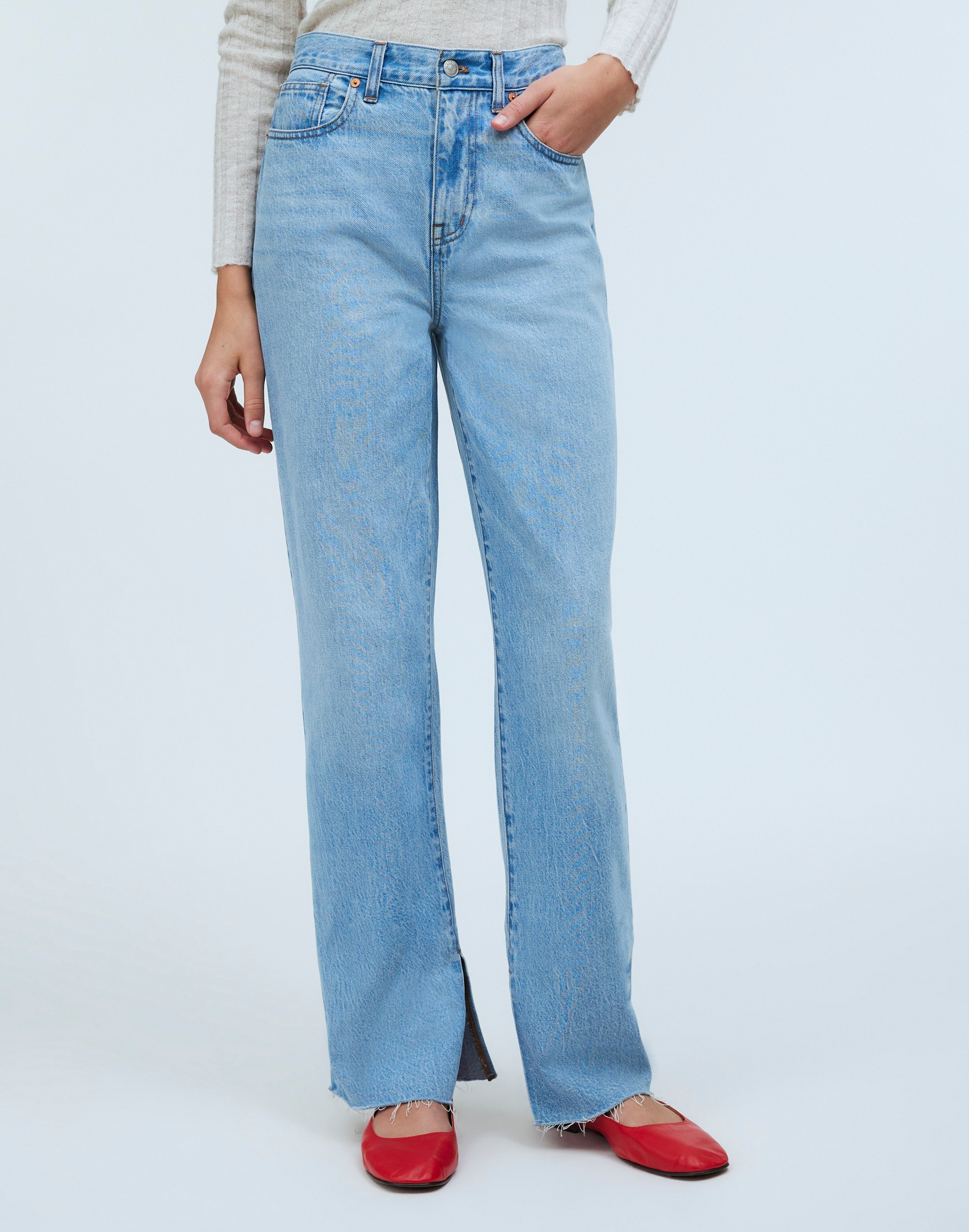 Petite Baggy Straight Jeans in Seebald Wash: Raw-Hem Edition