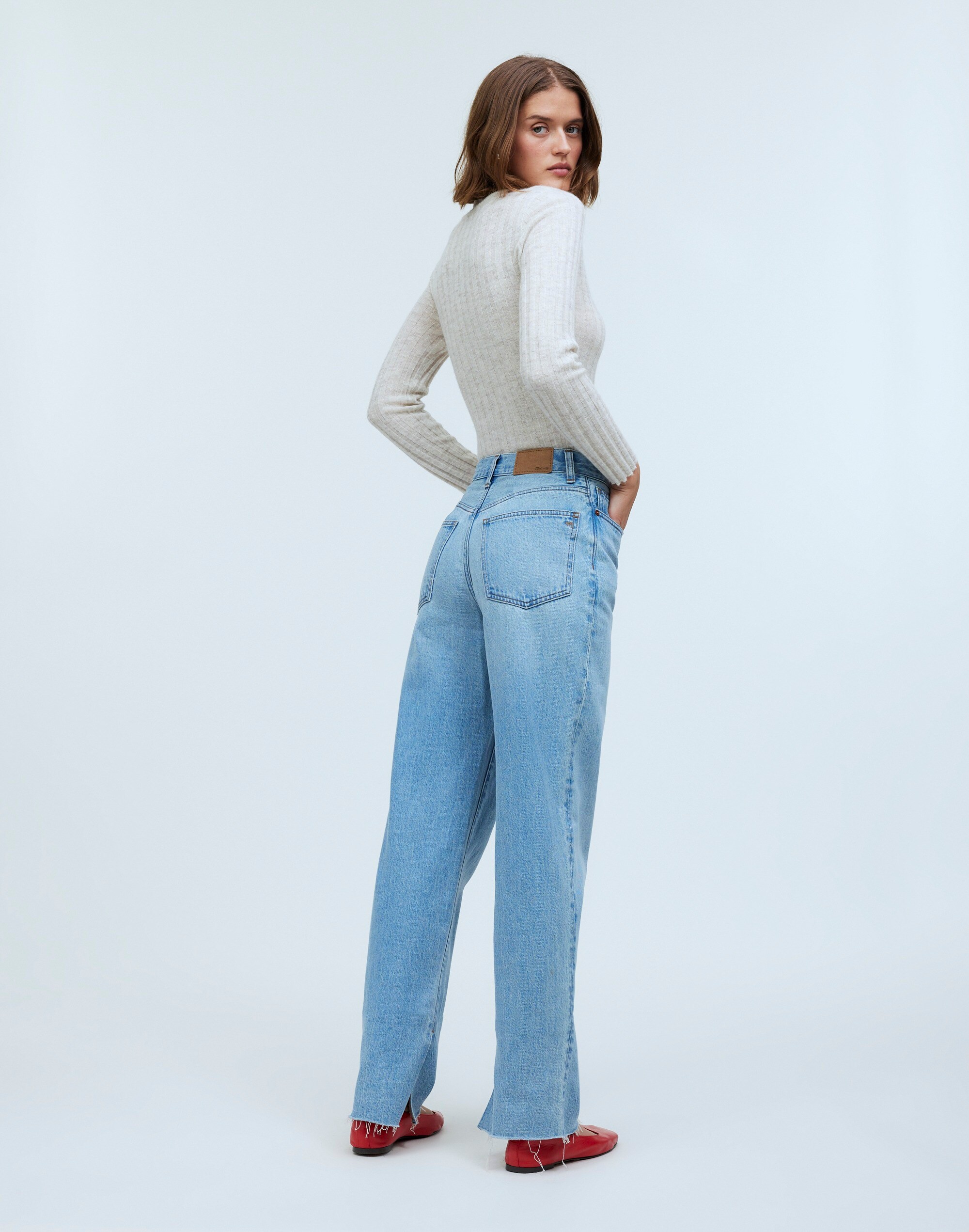 Petite Baggy Straight Jeans in Seebald Wash: Raw-Hem Edition