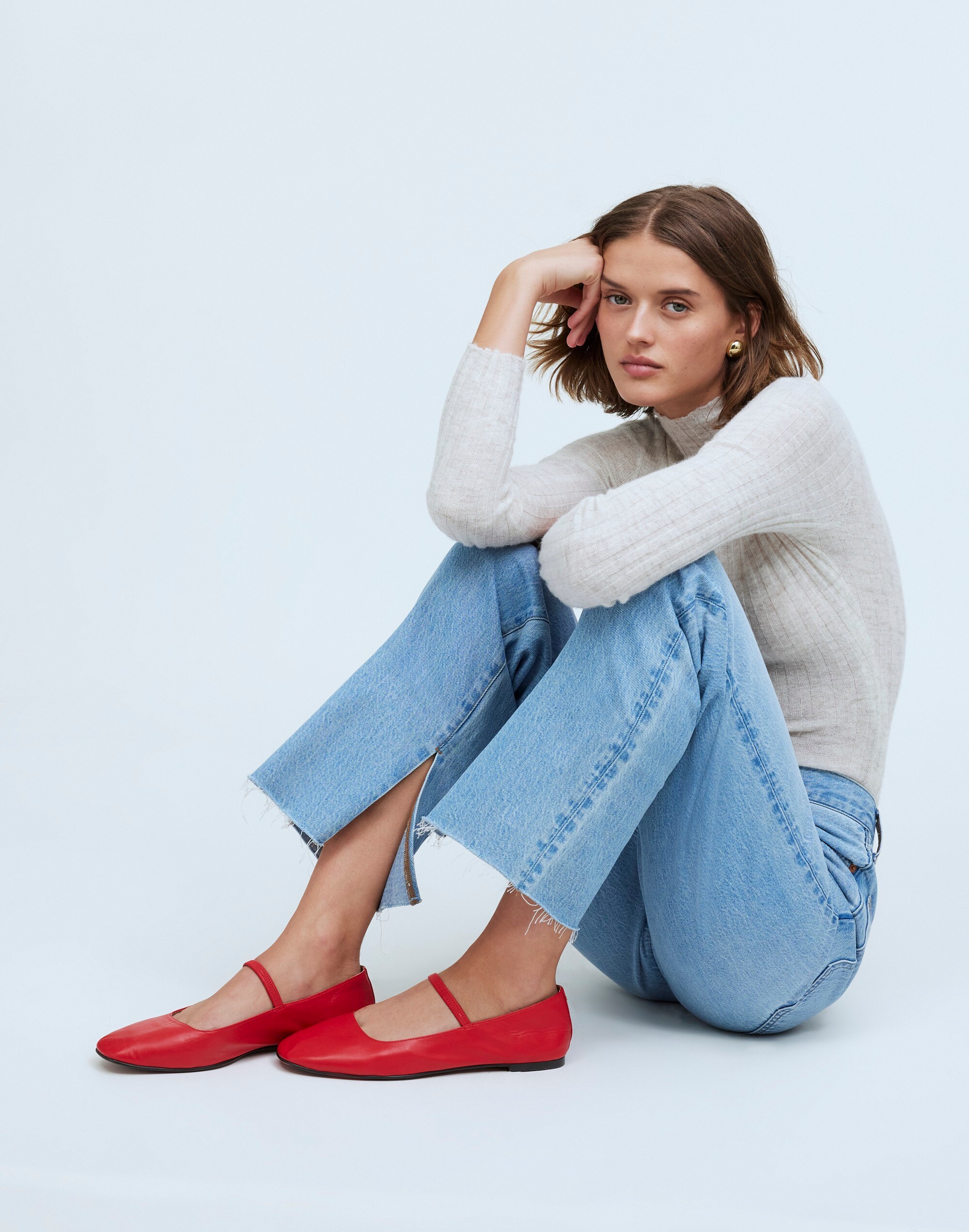 Petite Baggy Straight Jeans in Seebald Wash: Raw-Hem Edition