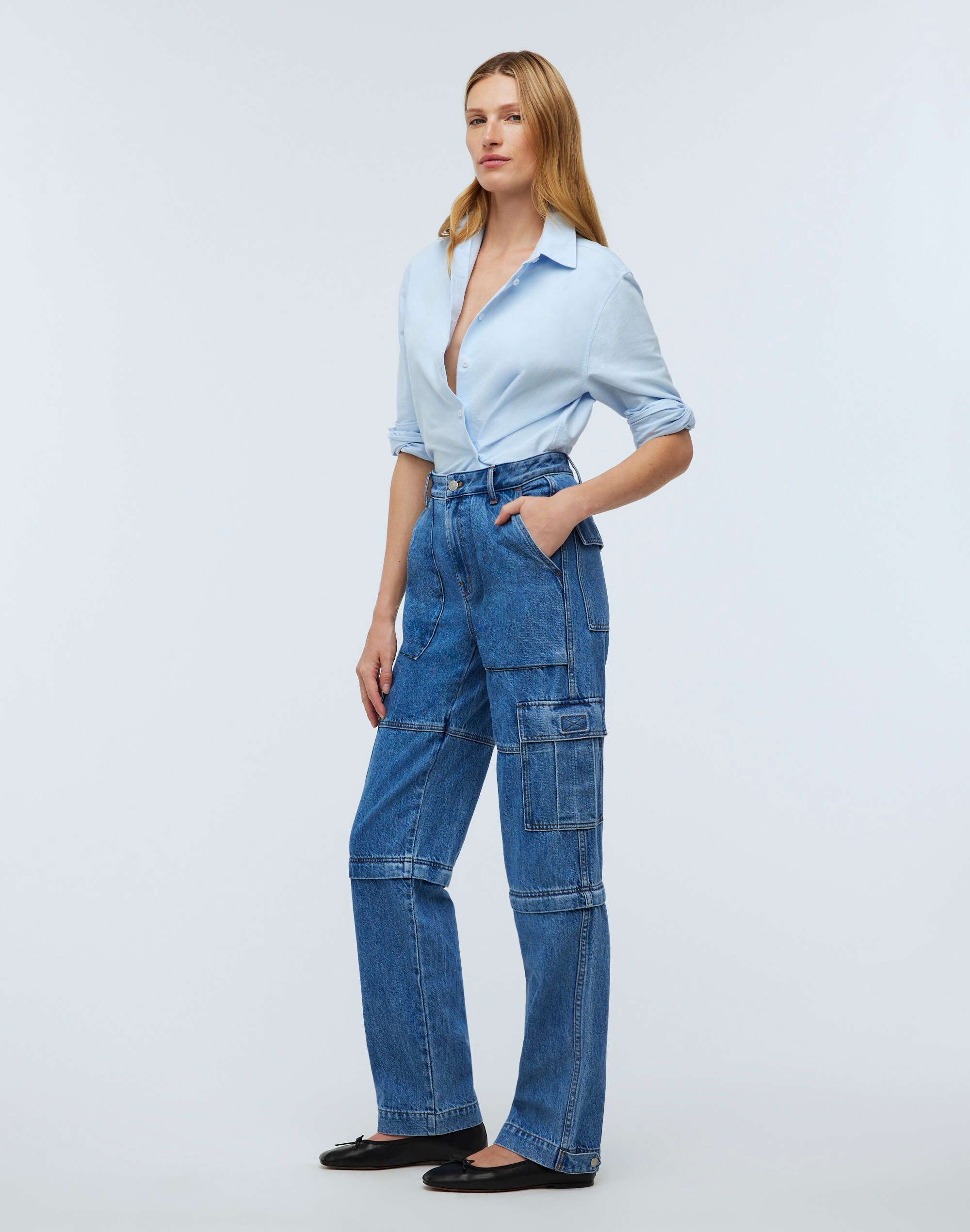 Baggy Straight Cargo Jeans in Thetford Wash: Zip-Off Edition