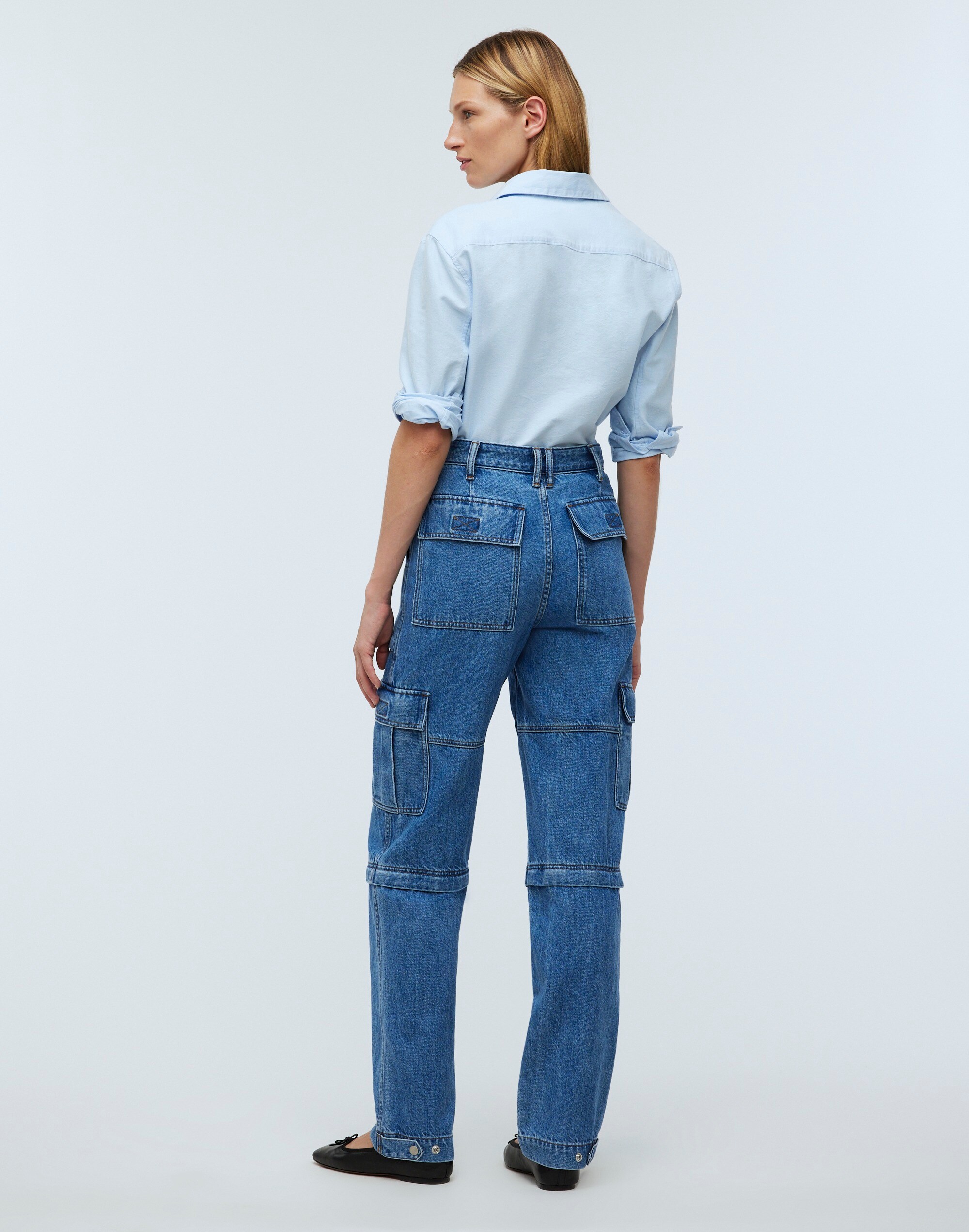 Baggy Straight Cargo Jeans in Thetford Wash: Zip-Off Edition