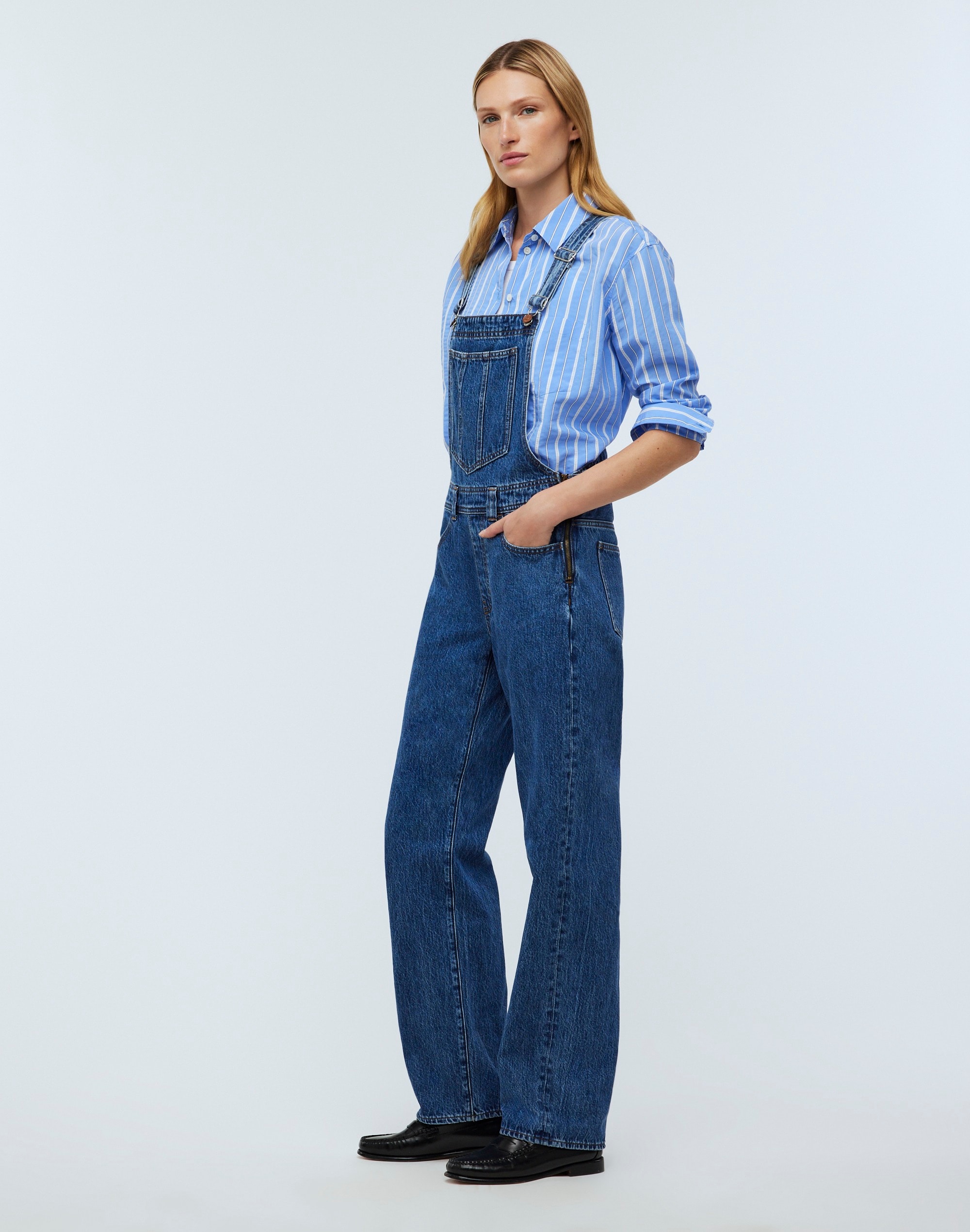 Low-Slung Straight Overalls in Clifdon Wash
