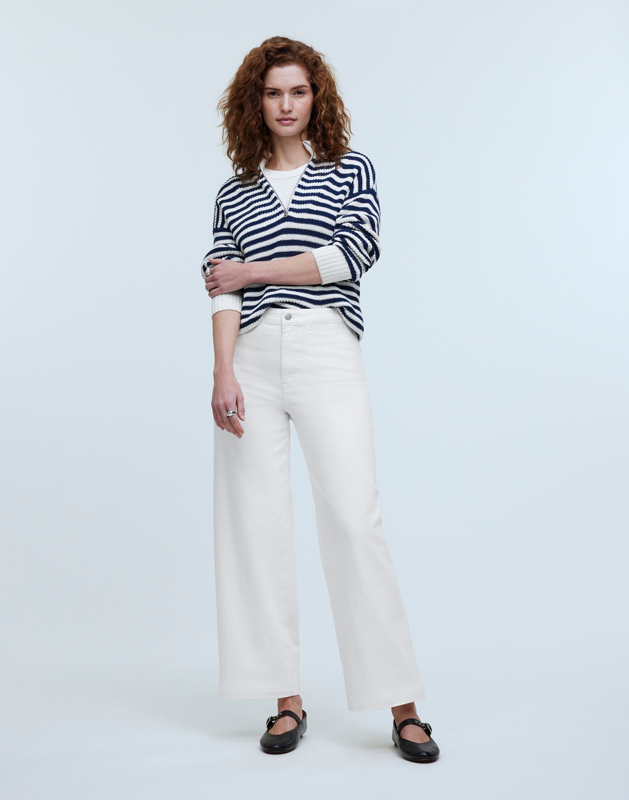 Mw The Curvy Perfect Vintage Wide-leg Crop Jean In Tile White