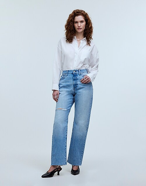 The Curvy '90s Straight Jean in Revoir Wash: Ripped Edition