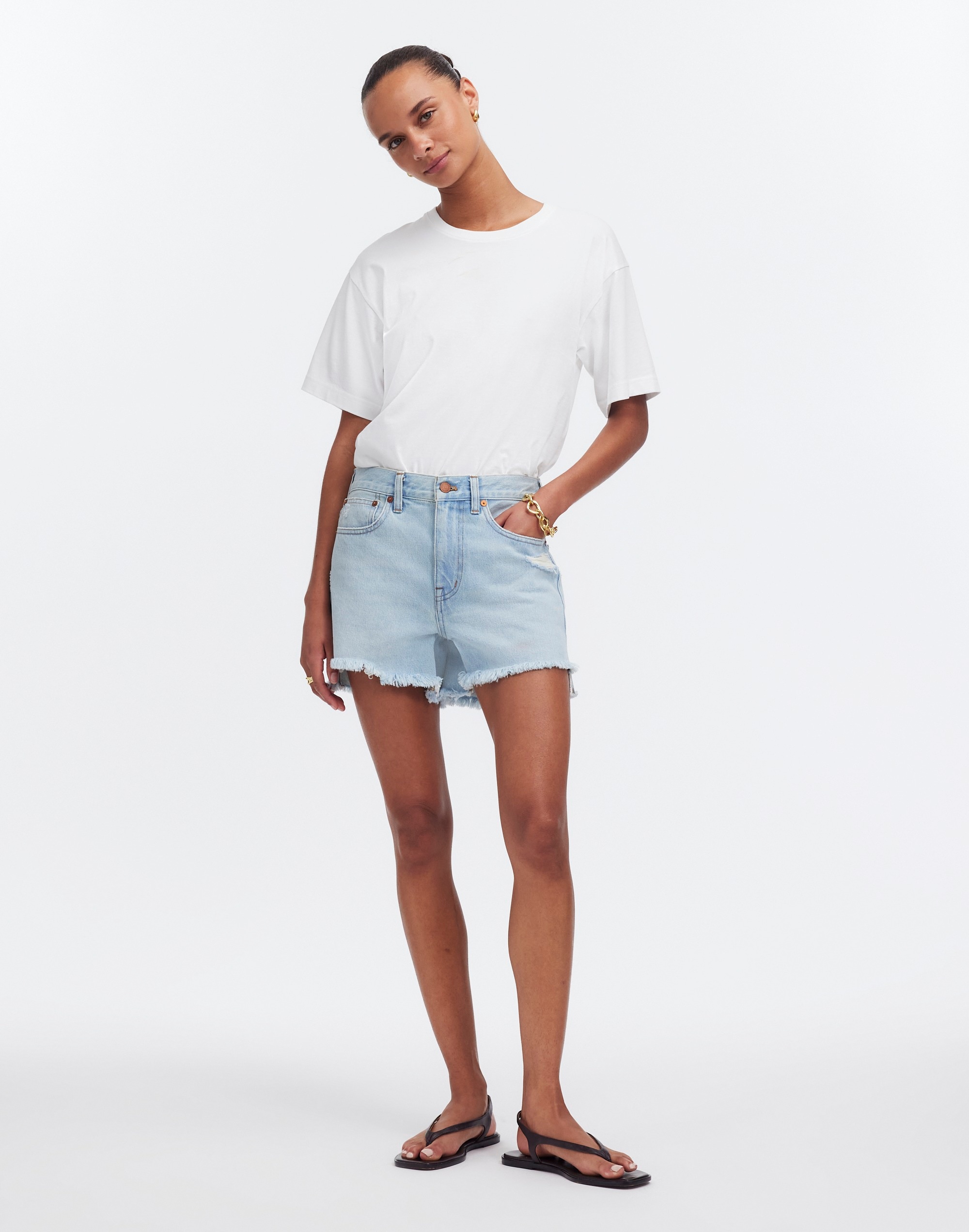 Relaxed Mid-Length Denim Shorts in Wengler Wash: Step-Hem Edition