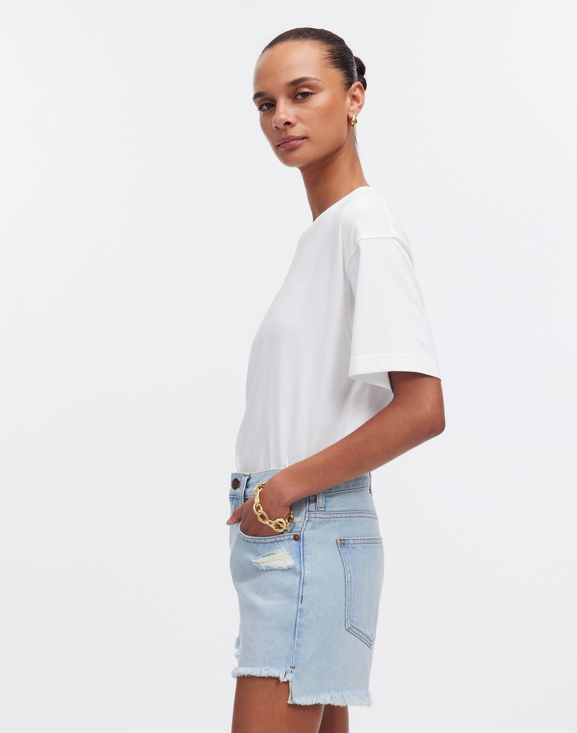 Relaxed Mid-Length Denim Shorts in Wengler Wash: Step-Hem Edition