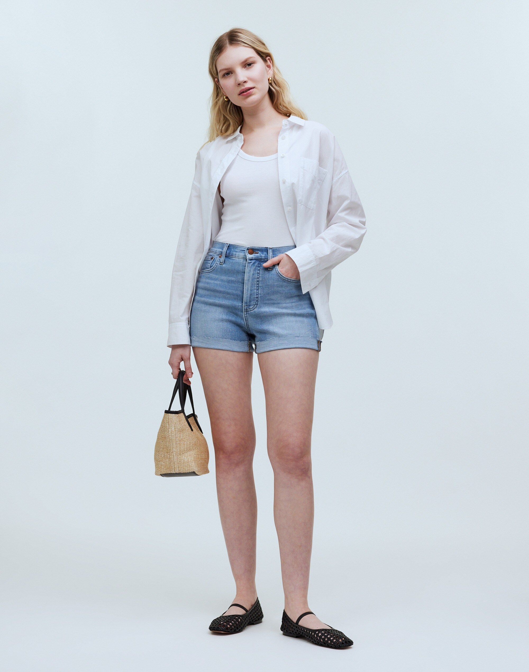 High-Rise Denim Shorts in Beech Wash