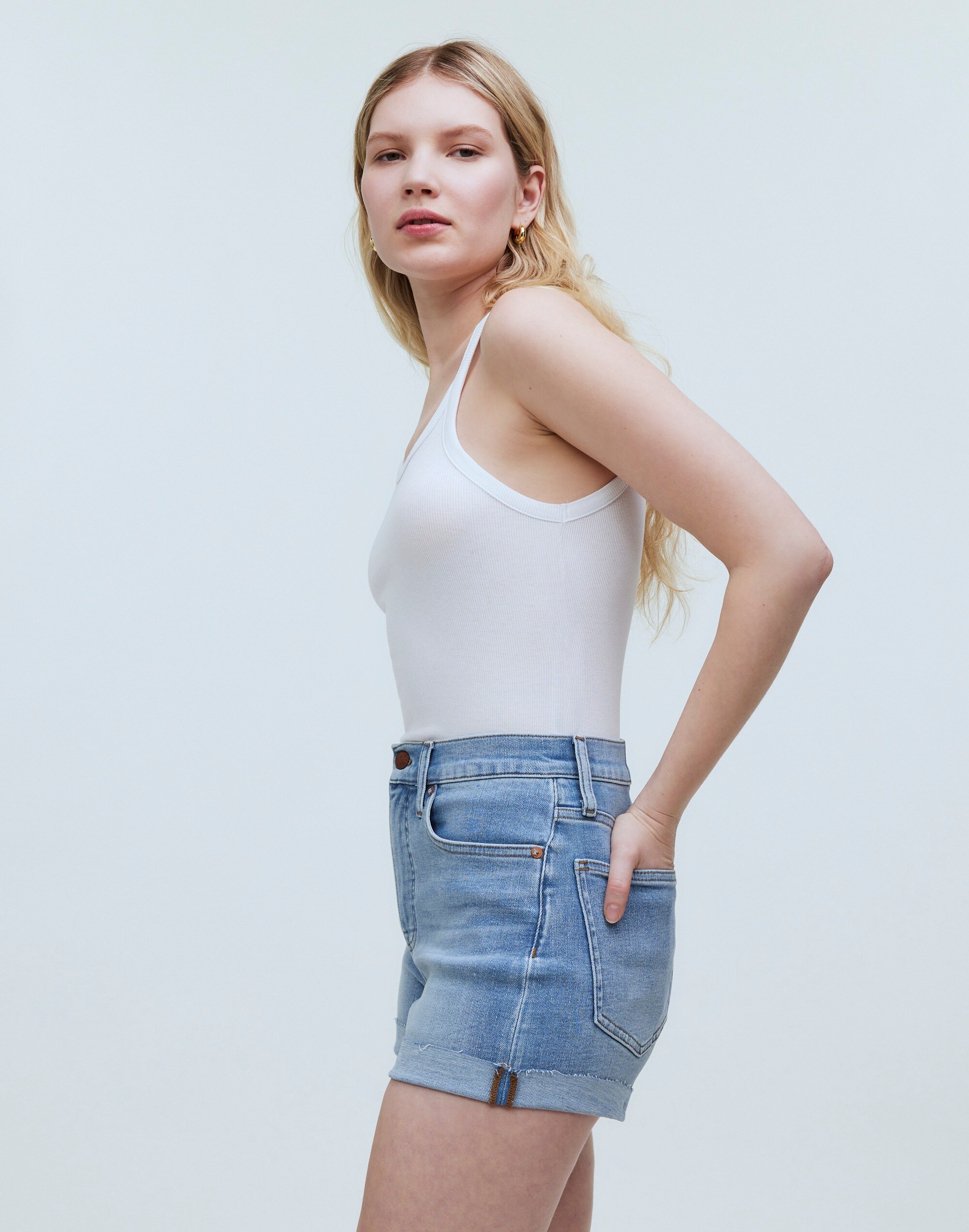 High-Rise Denim Shorts in Beech Wash