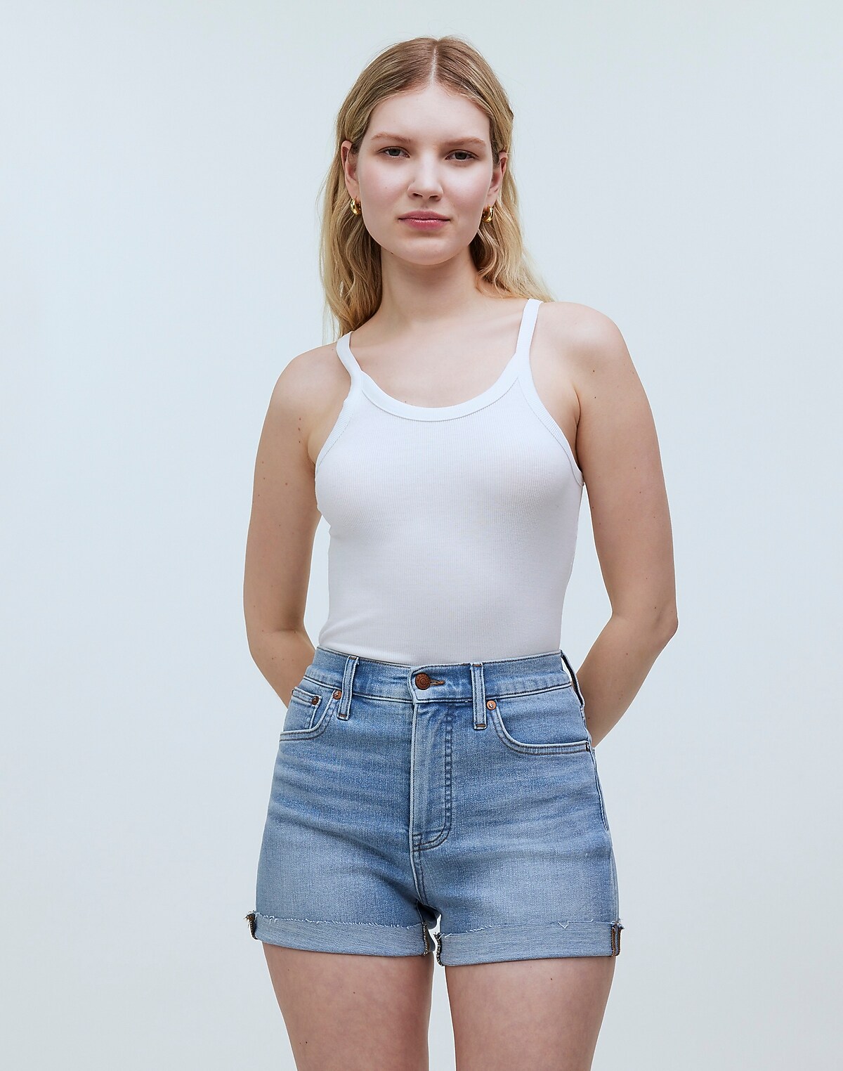 High-Rise Denim Shorts in Beech Wash