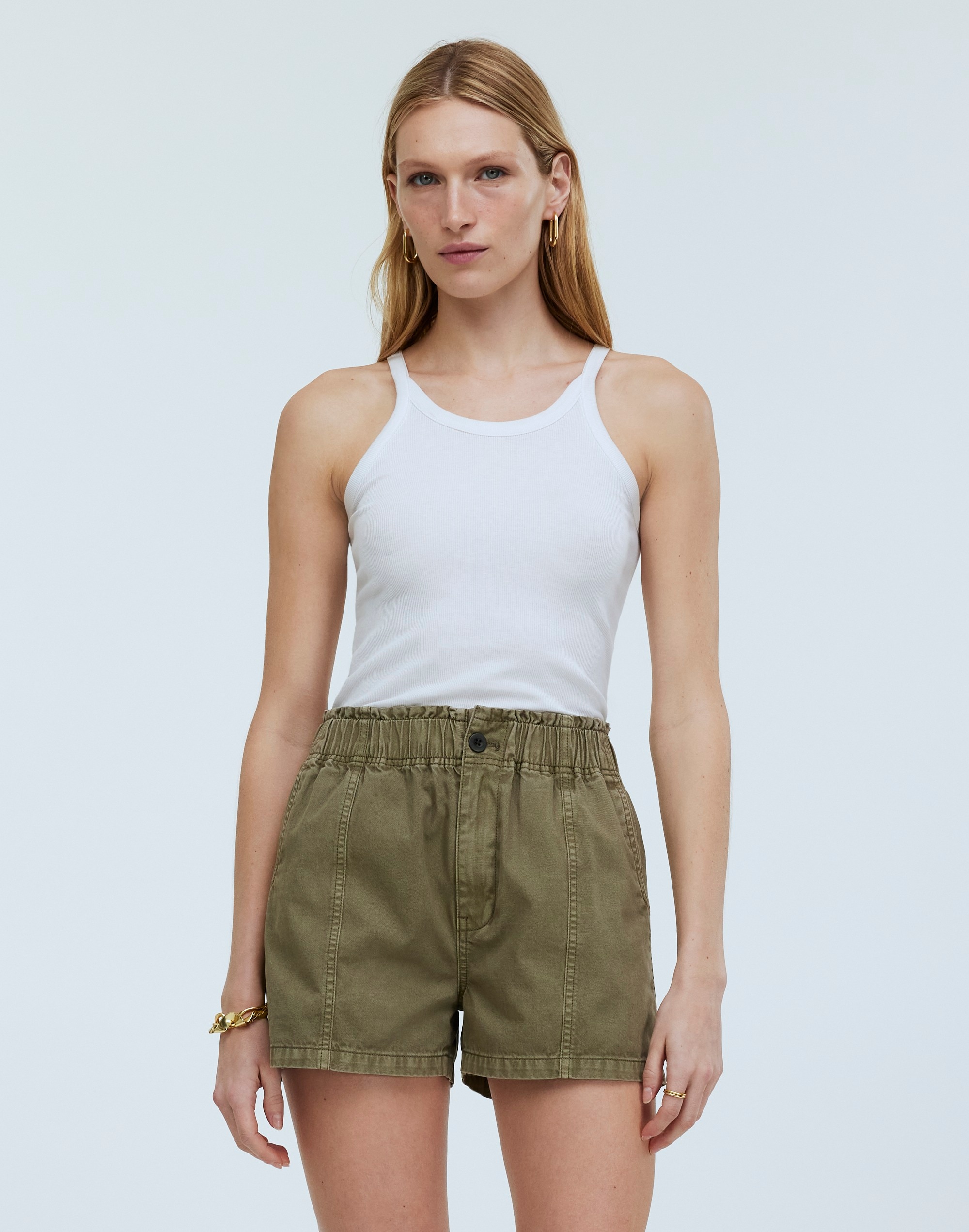 Mw Pull-on Paperbag Shorts: Garment-dyed Edition In Distant Surplus