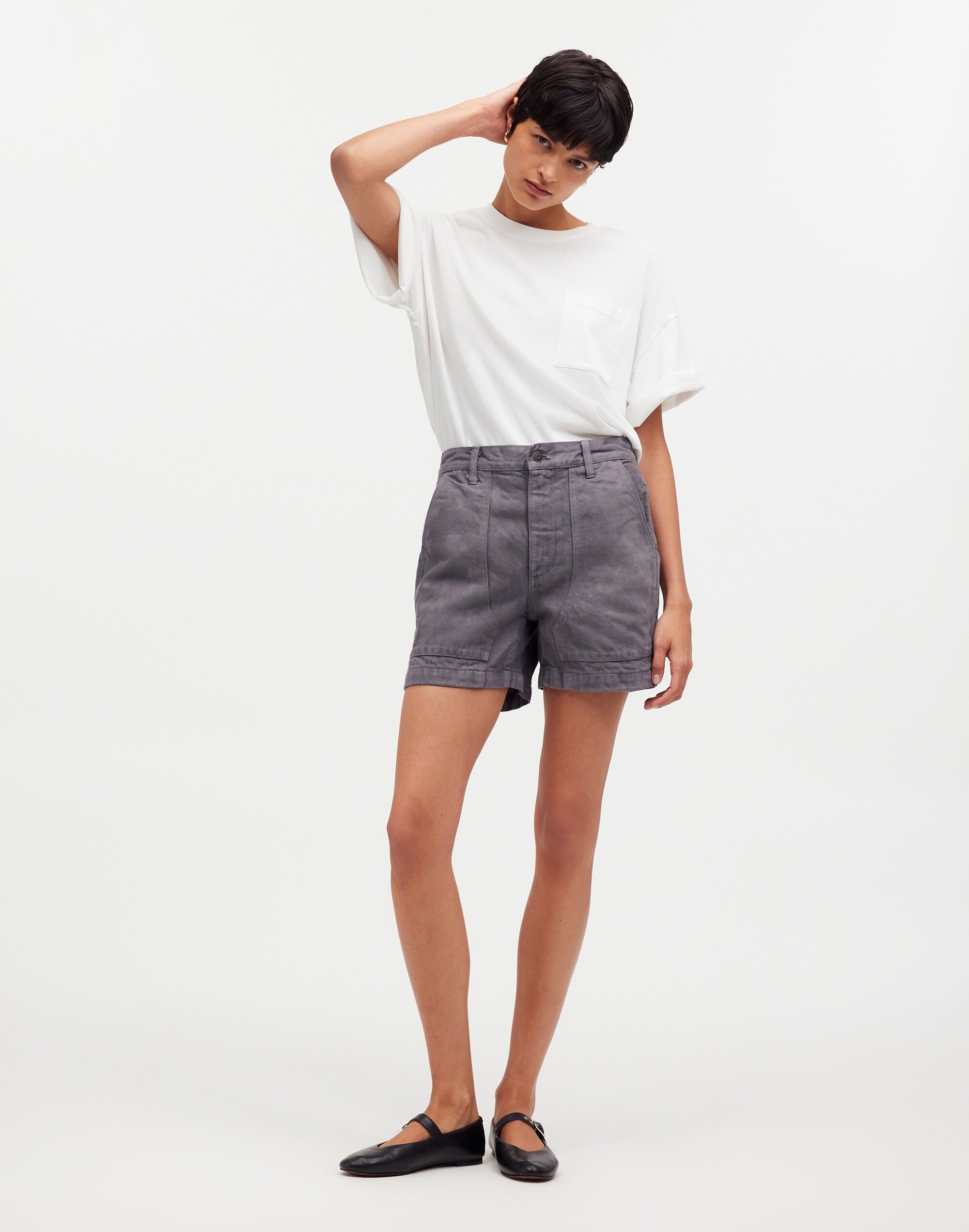 Madewell x MN Dye Studio Denim High-Rise Mid-Length Workwear Shorts