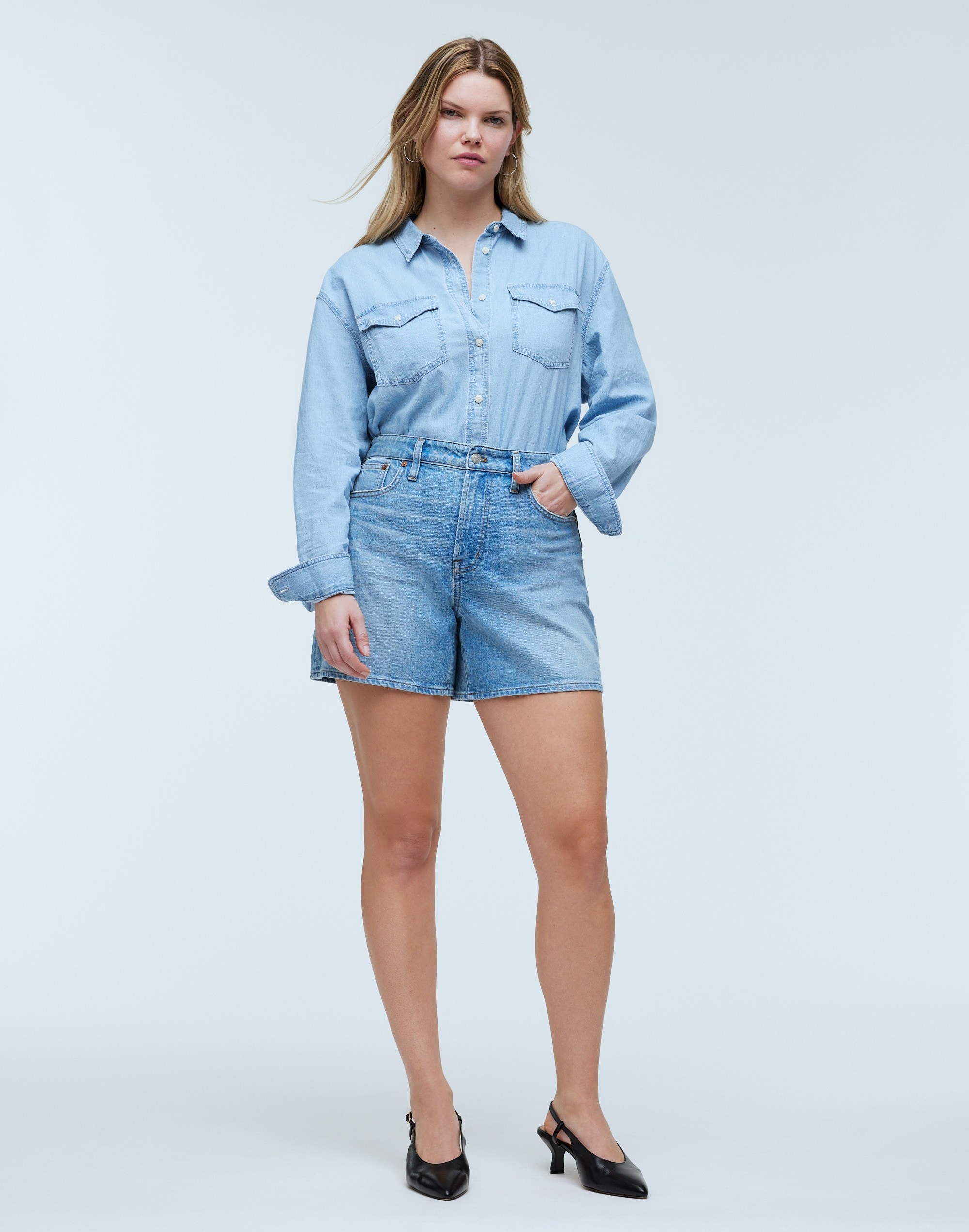 The Curvy Perfect Vintage Mid-Length Jean Short in Grennan Wash