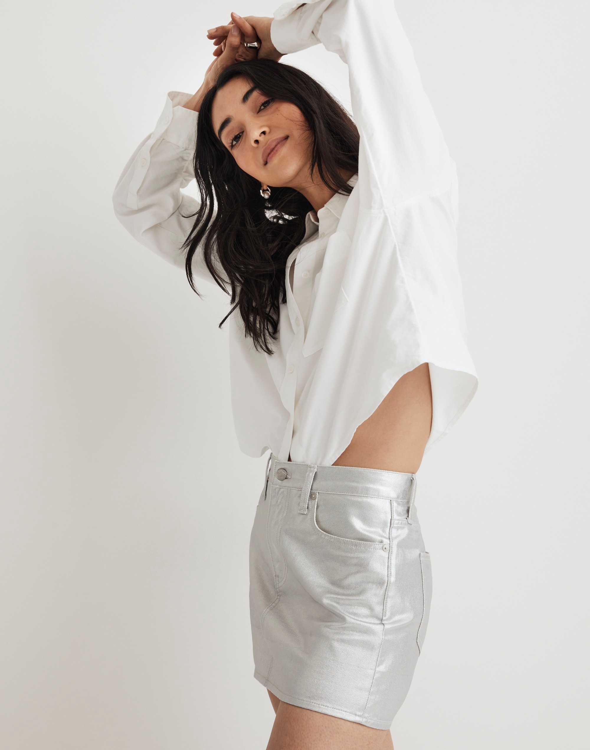 Madewell x Aimee Song Denim Mini Skirt Coated Silver