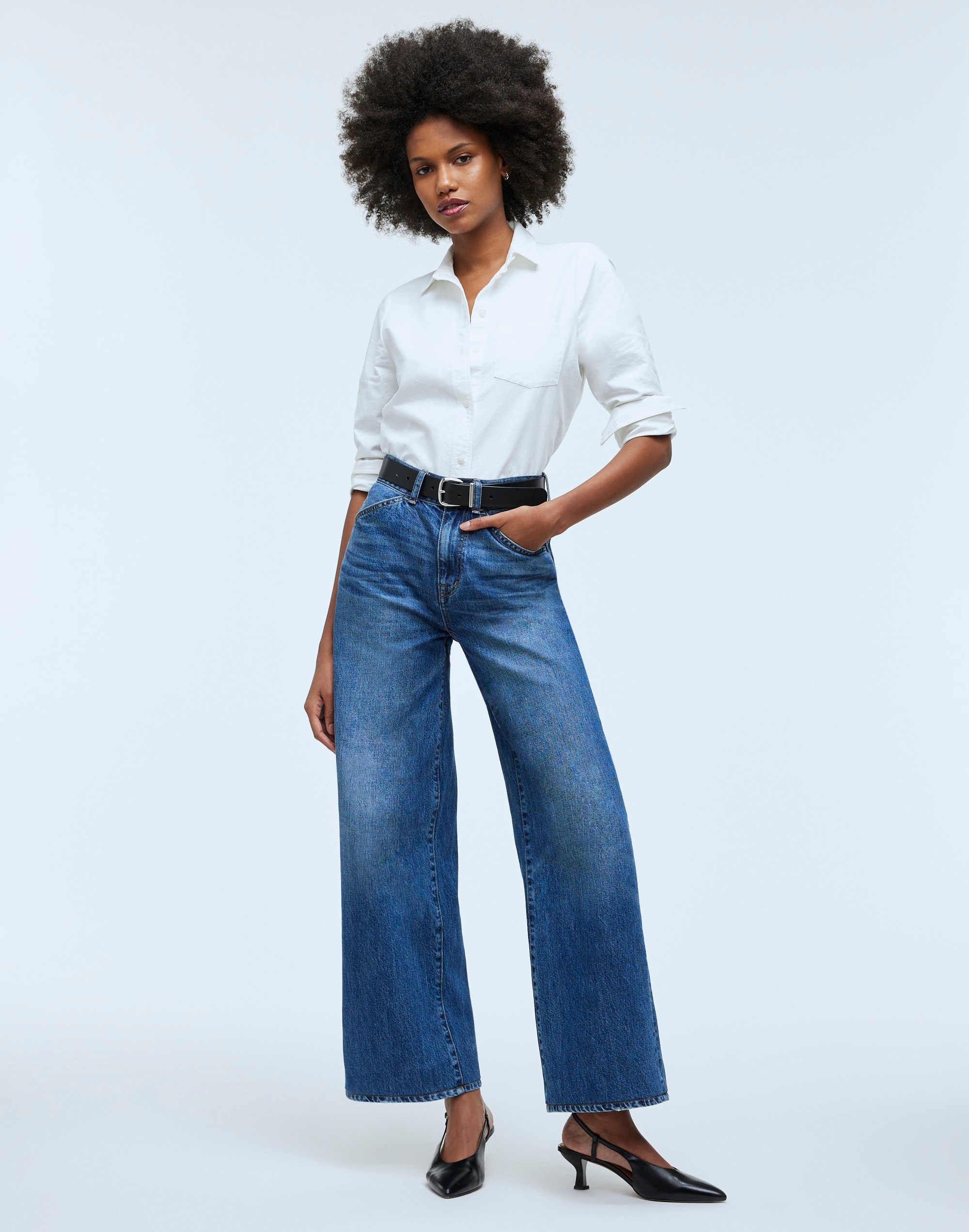 madewell x kaihara superwide-leg jeans in kentshire wash