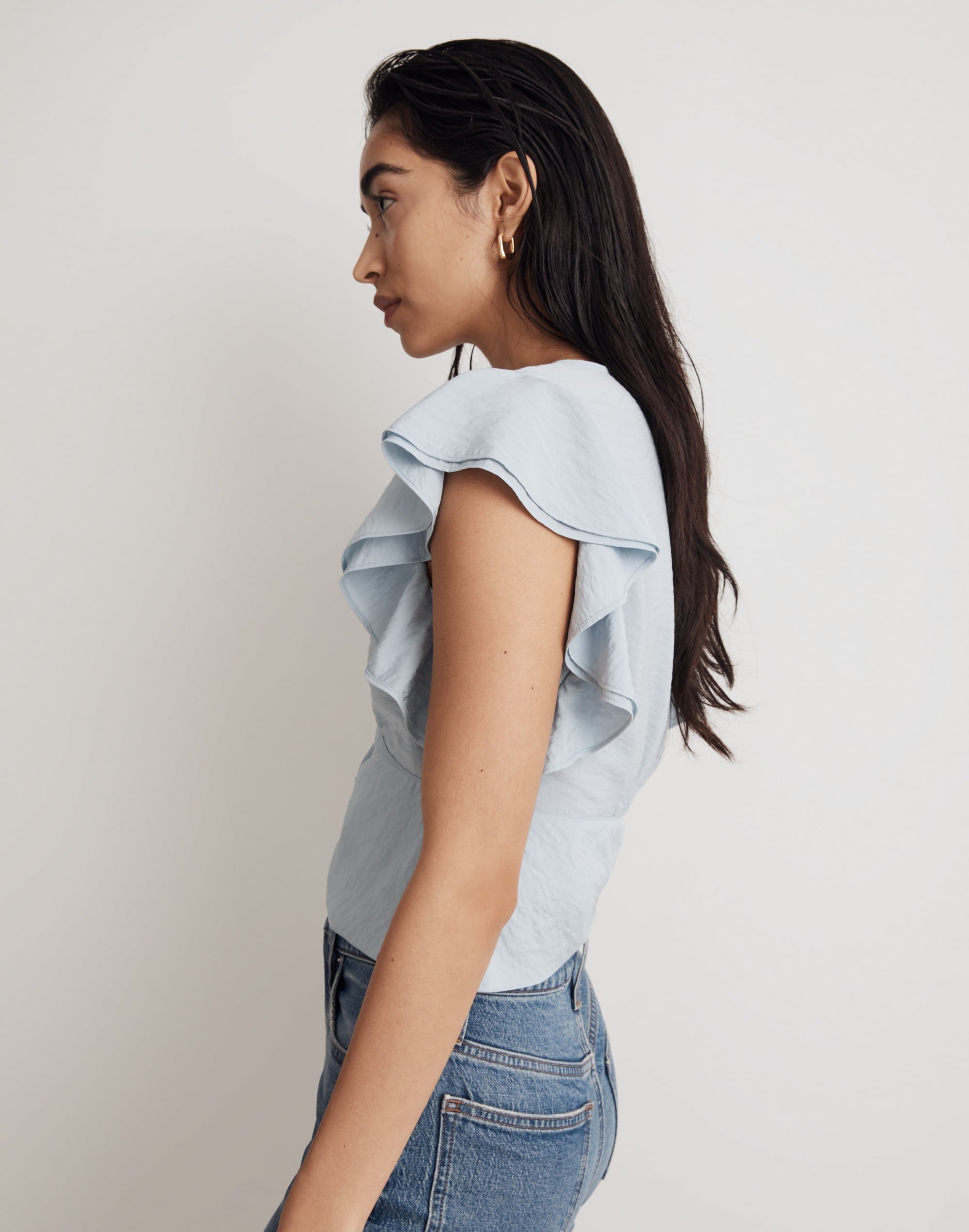 Tie-Front Flutter Sleeve Top