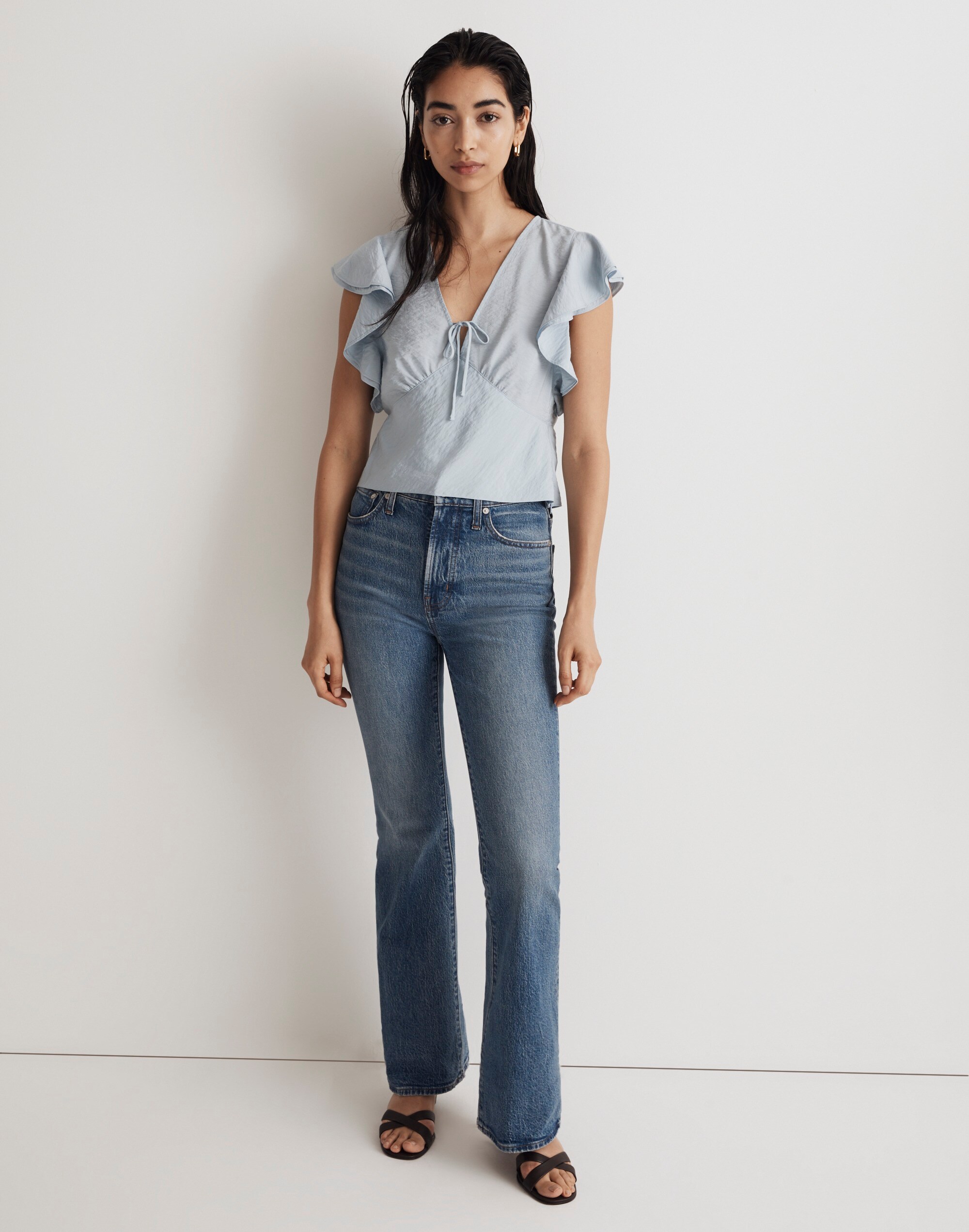 Tie-Front Flutter Sleeve Top