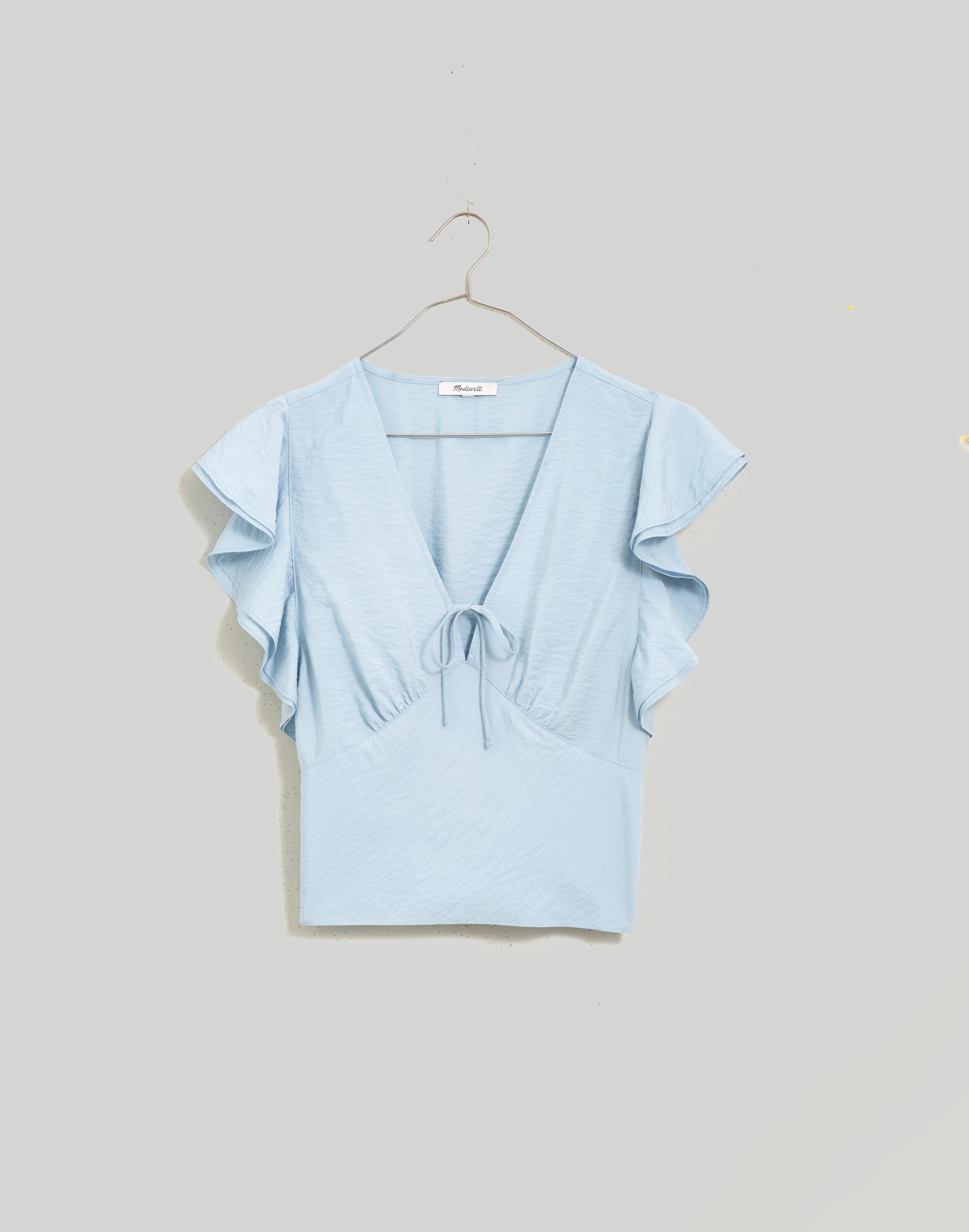 Tie-Front Flutter Sleeve Top