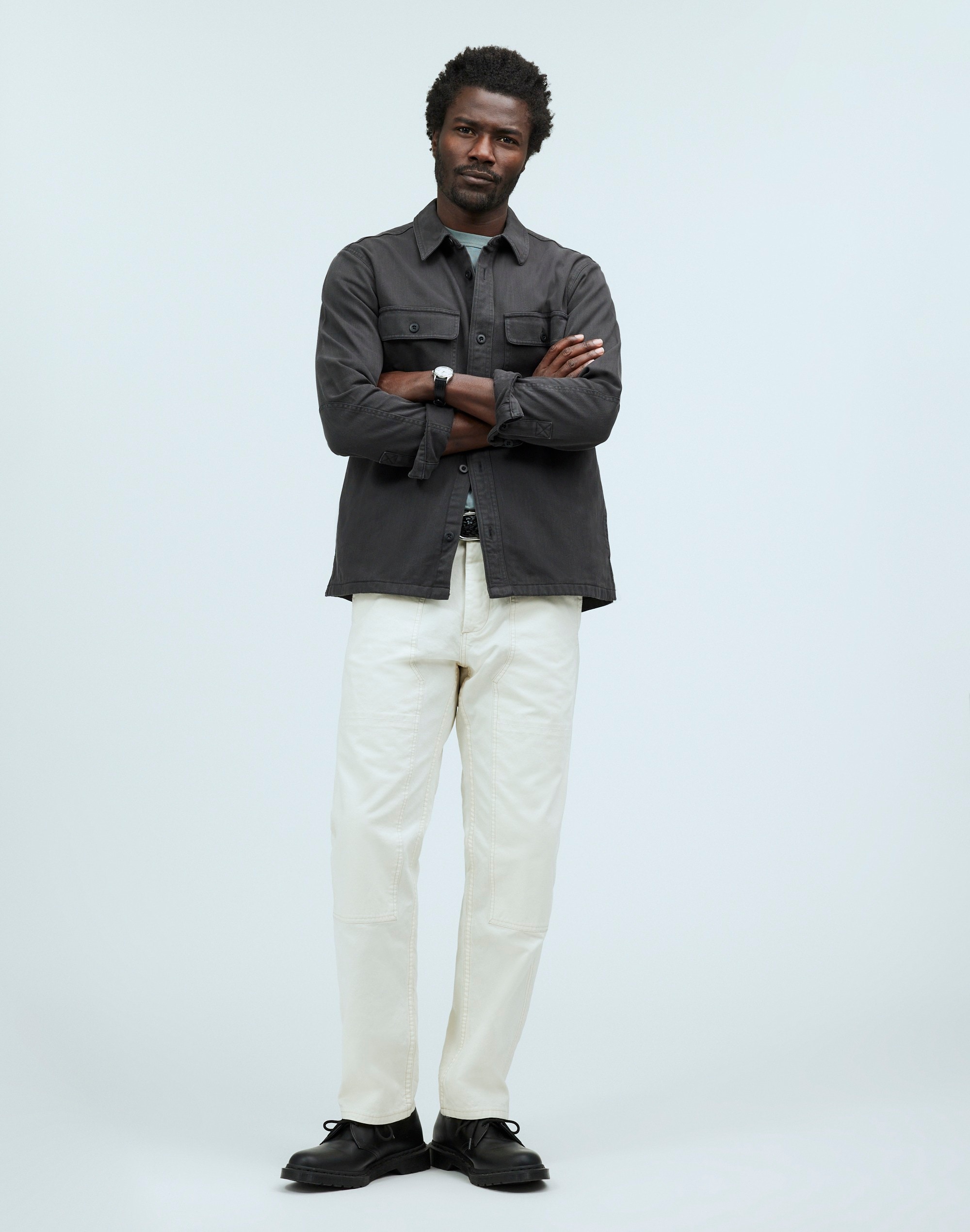 Straight Hem Garment-Dyed Work Shirt
