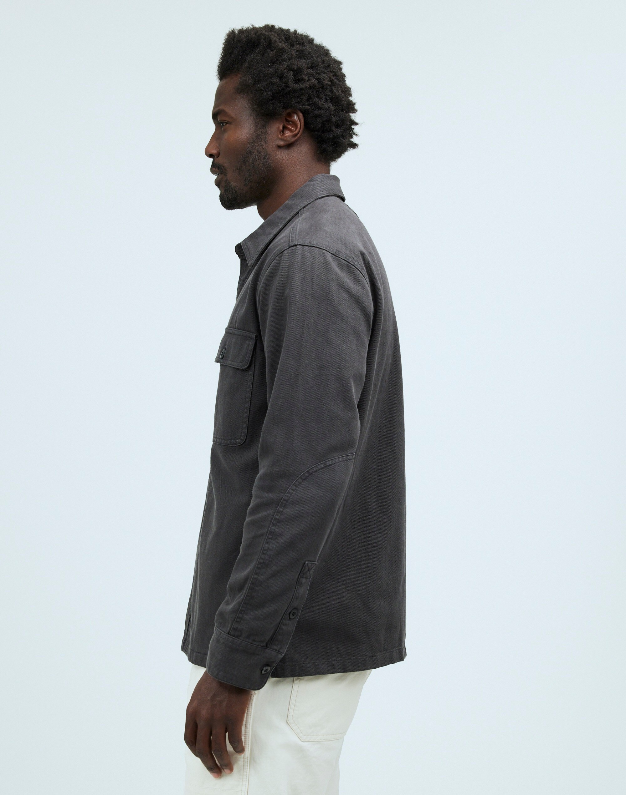 Straight Hem Garment-Dyed Work Shirt
