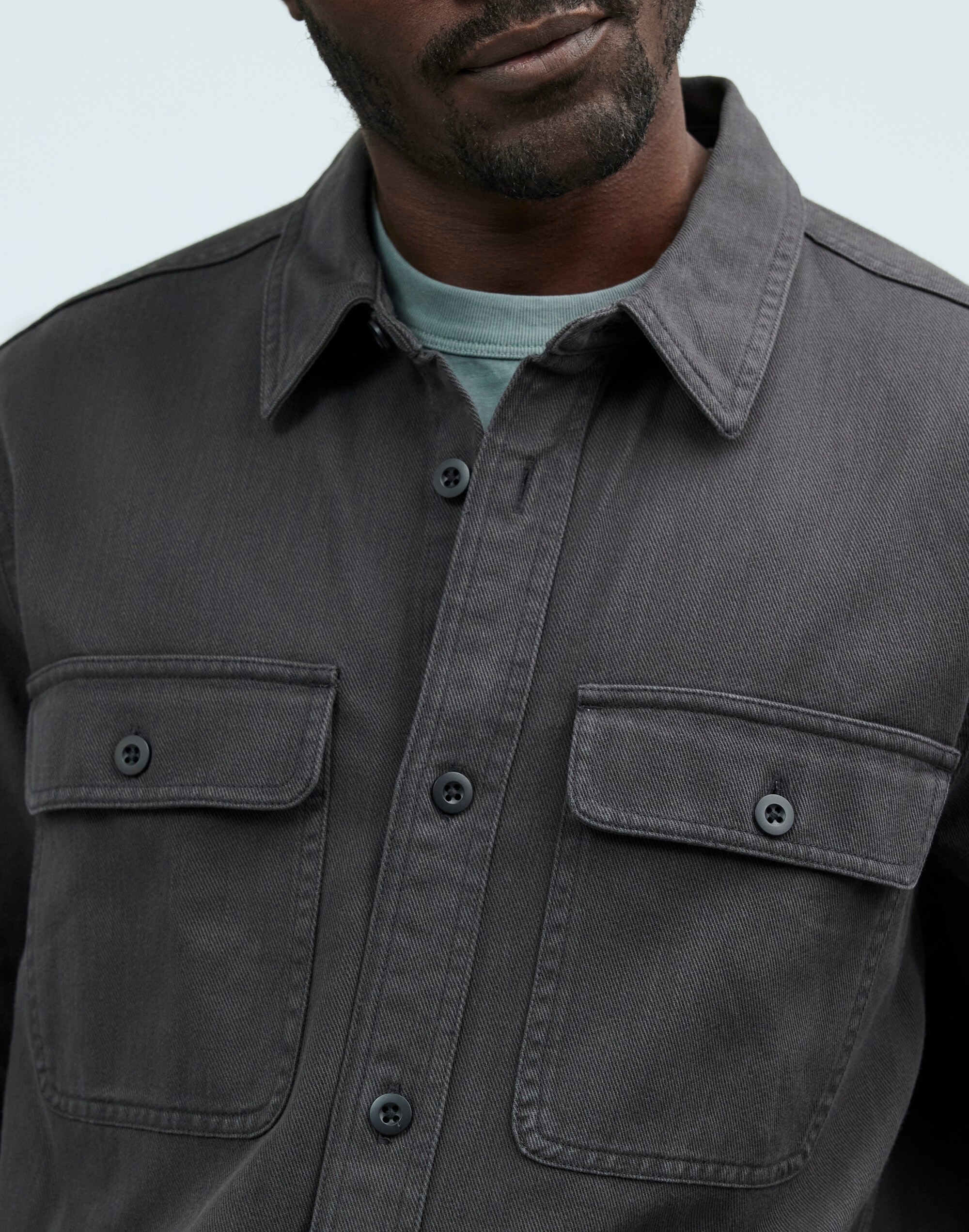 Straight Hem Garment-Dyed Work Shirt