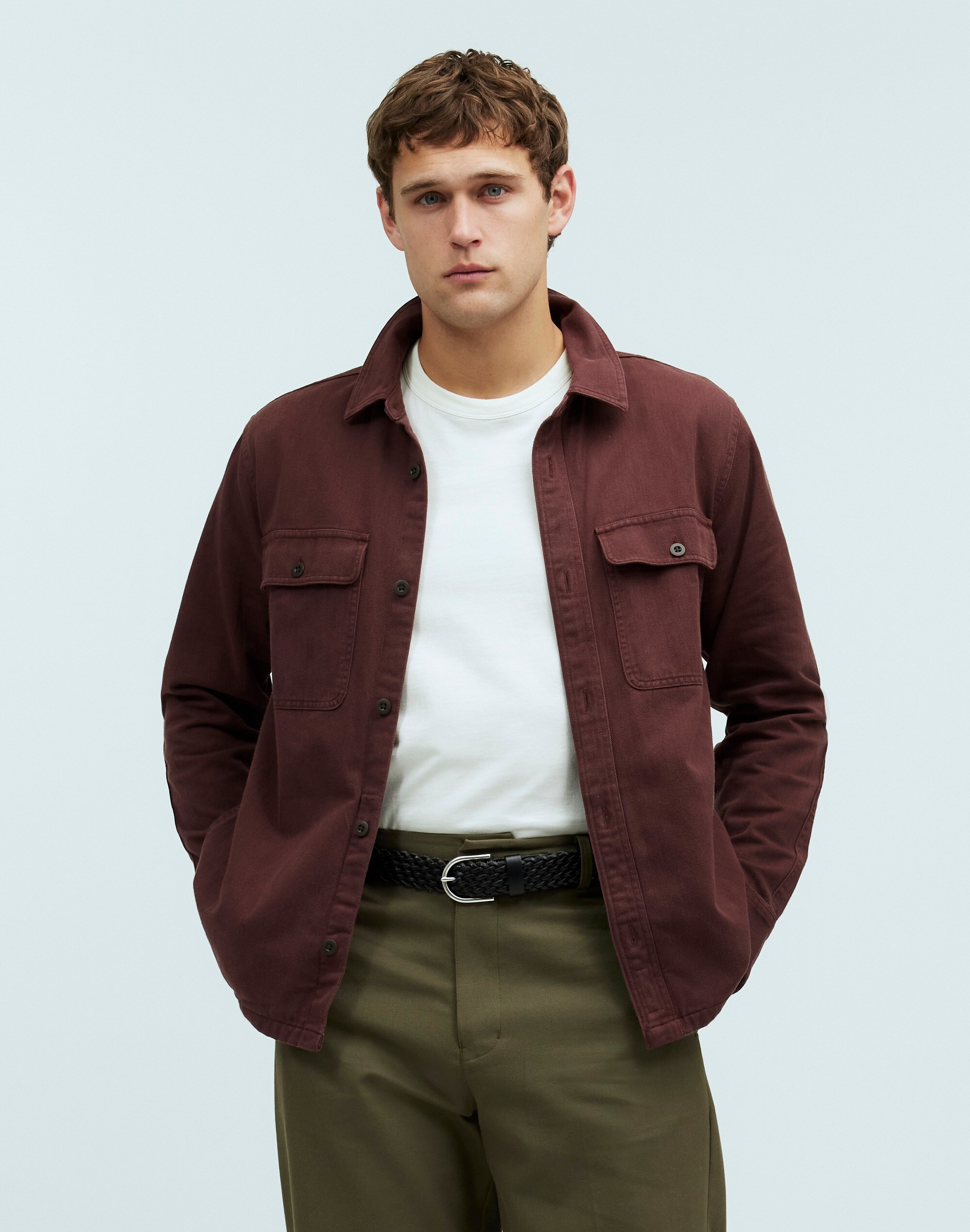 Straight Hem Garment-Dyed Work Shirt