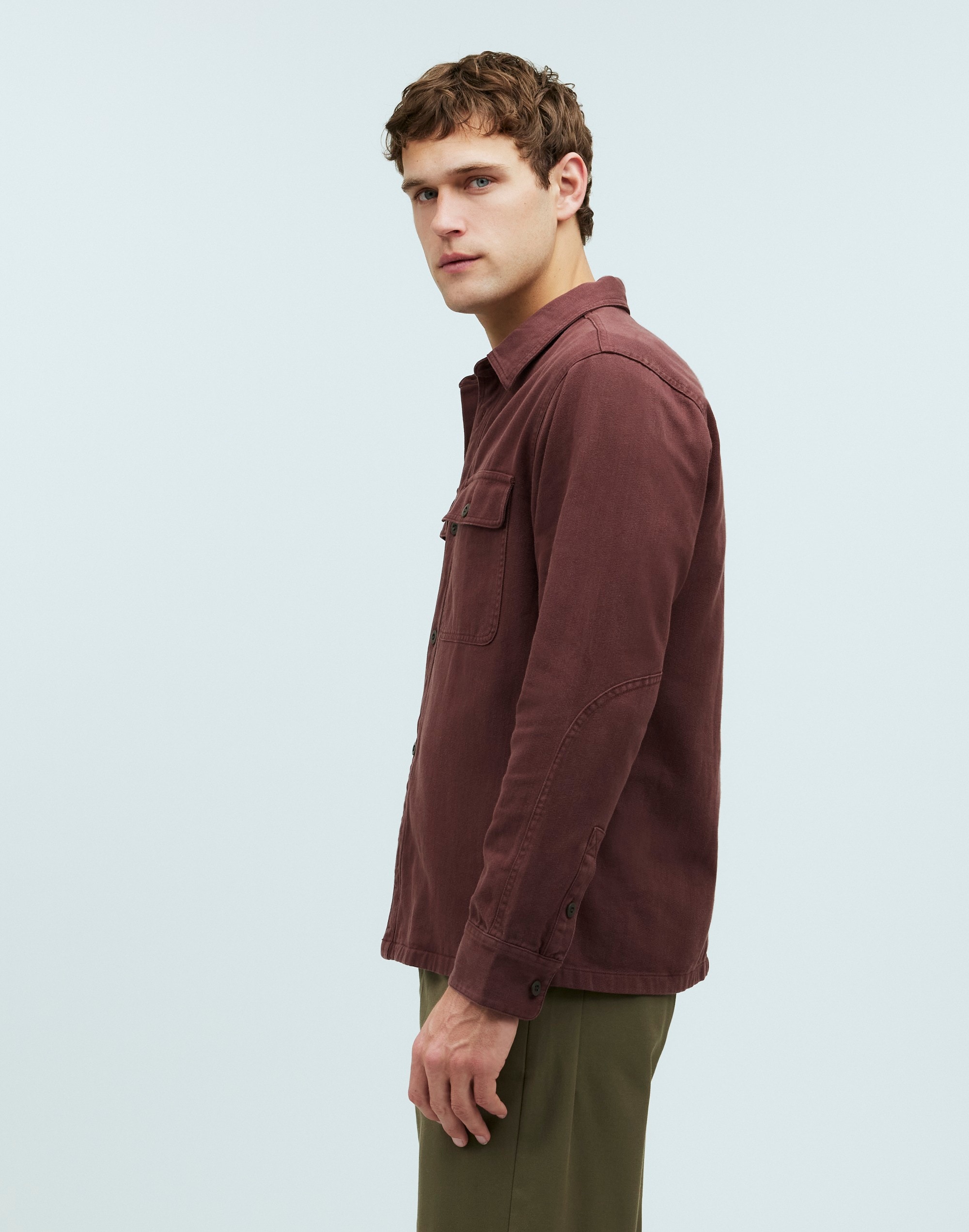 Straight Hem Garment-Dyed Work Shirt