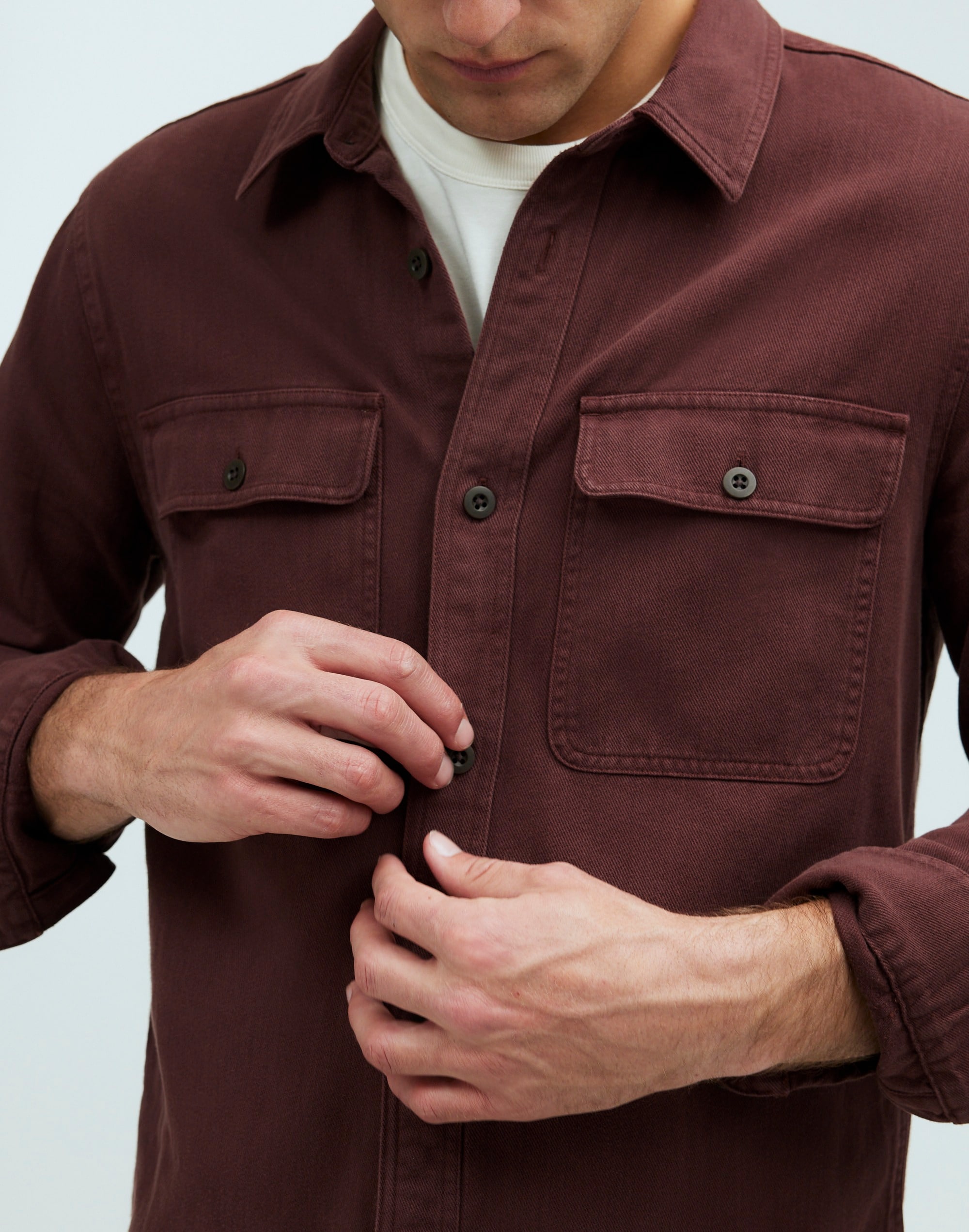 Straight Hem Garment-Dyed Work Shirt