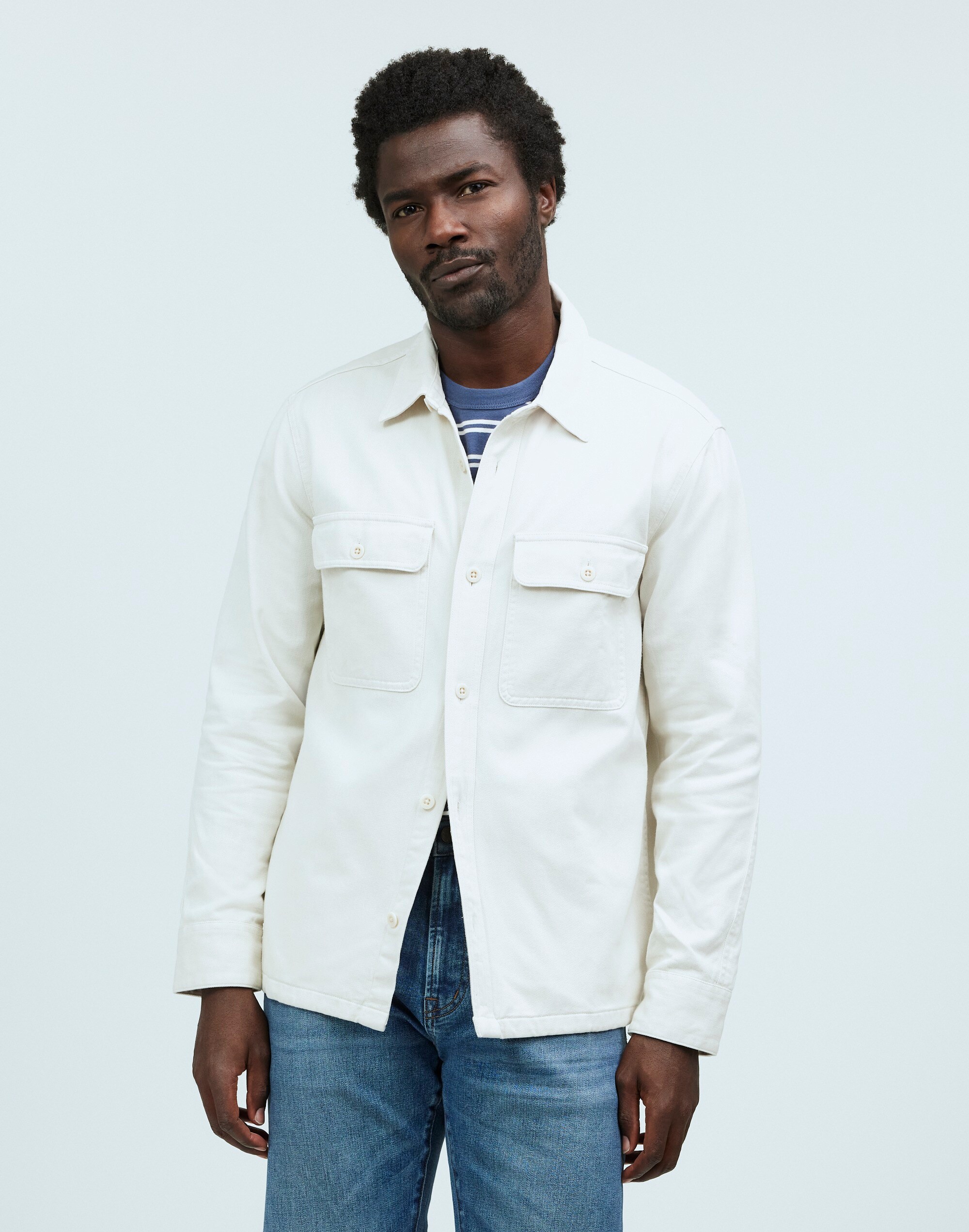 Straight Hem Garment-Dyed Work Shirt