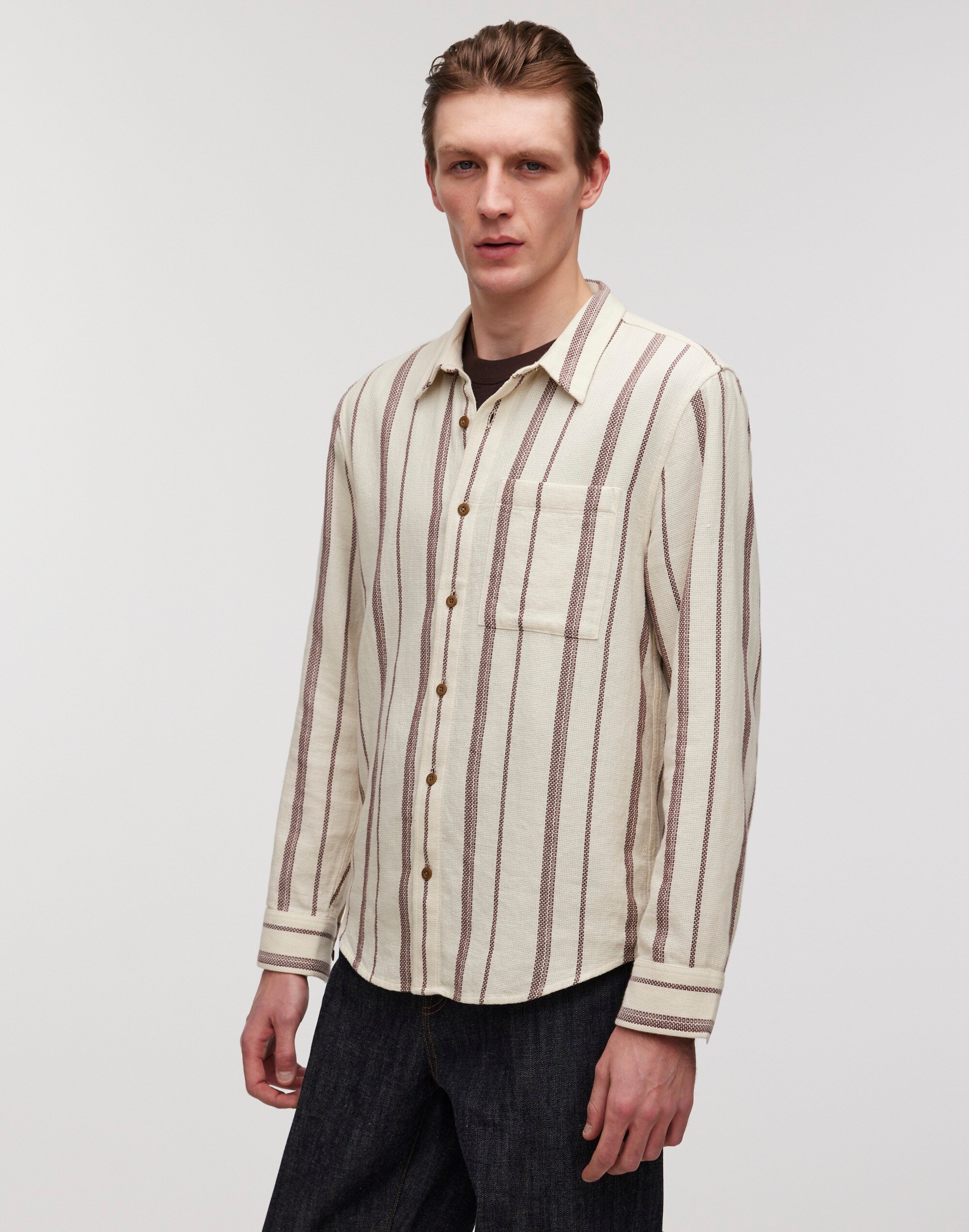 Easy Long-Sleeve Shirt in Cotton Dobby