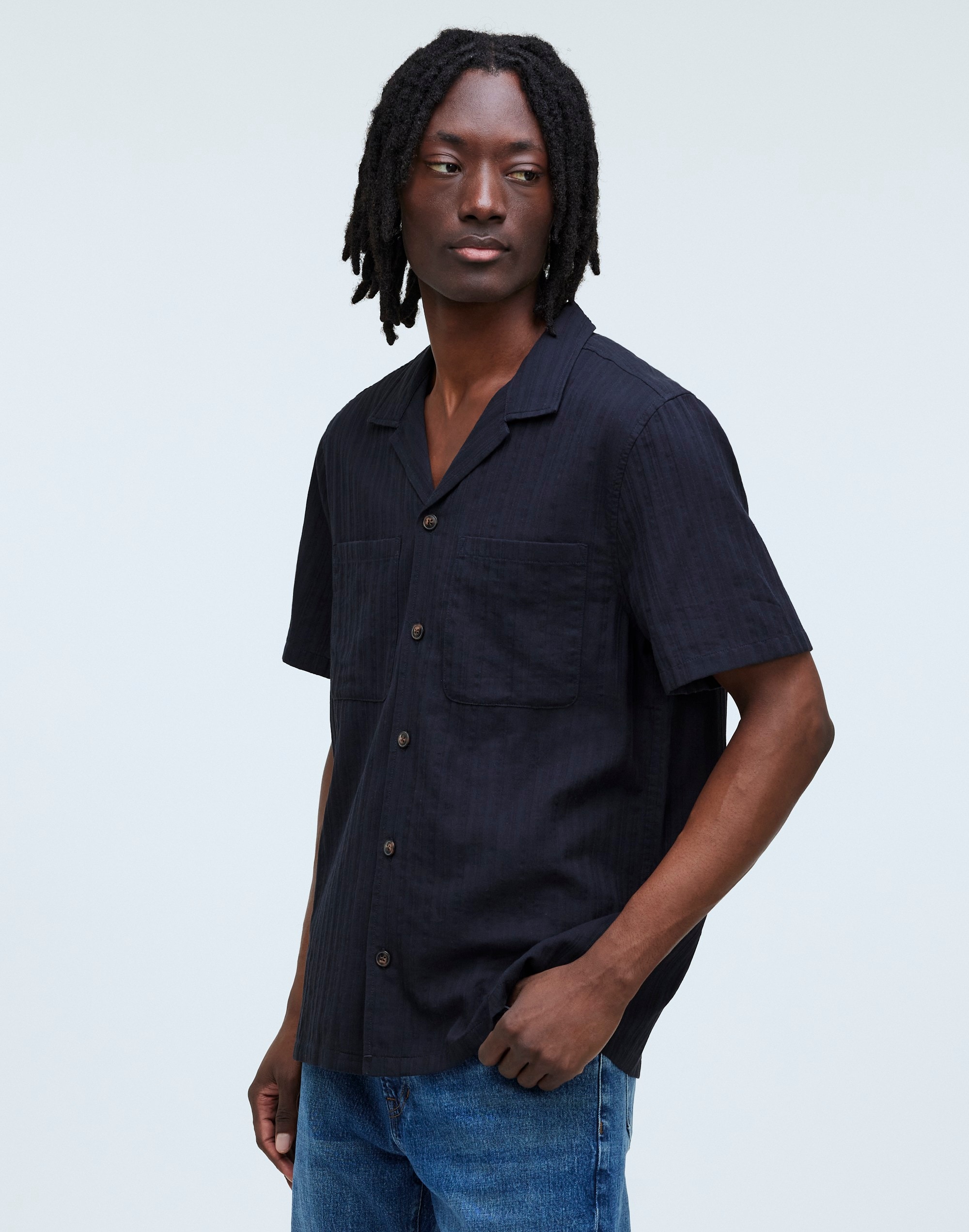 Easy Short-Sleeve Shirt in Stripe in almost black image 3