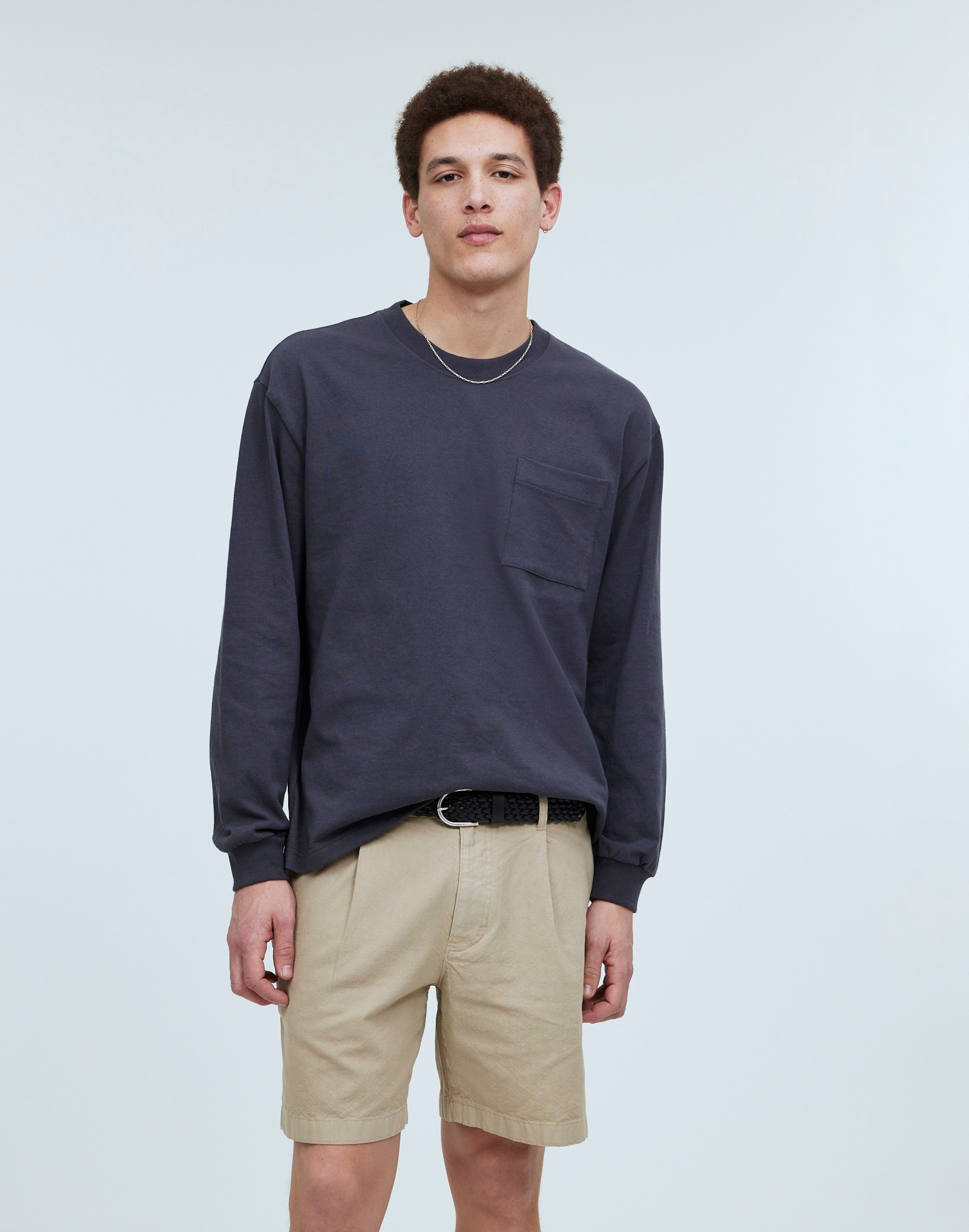 Cotton-Hemp Blend Pleated Shorts