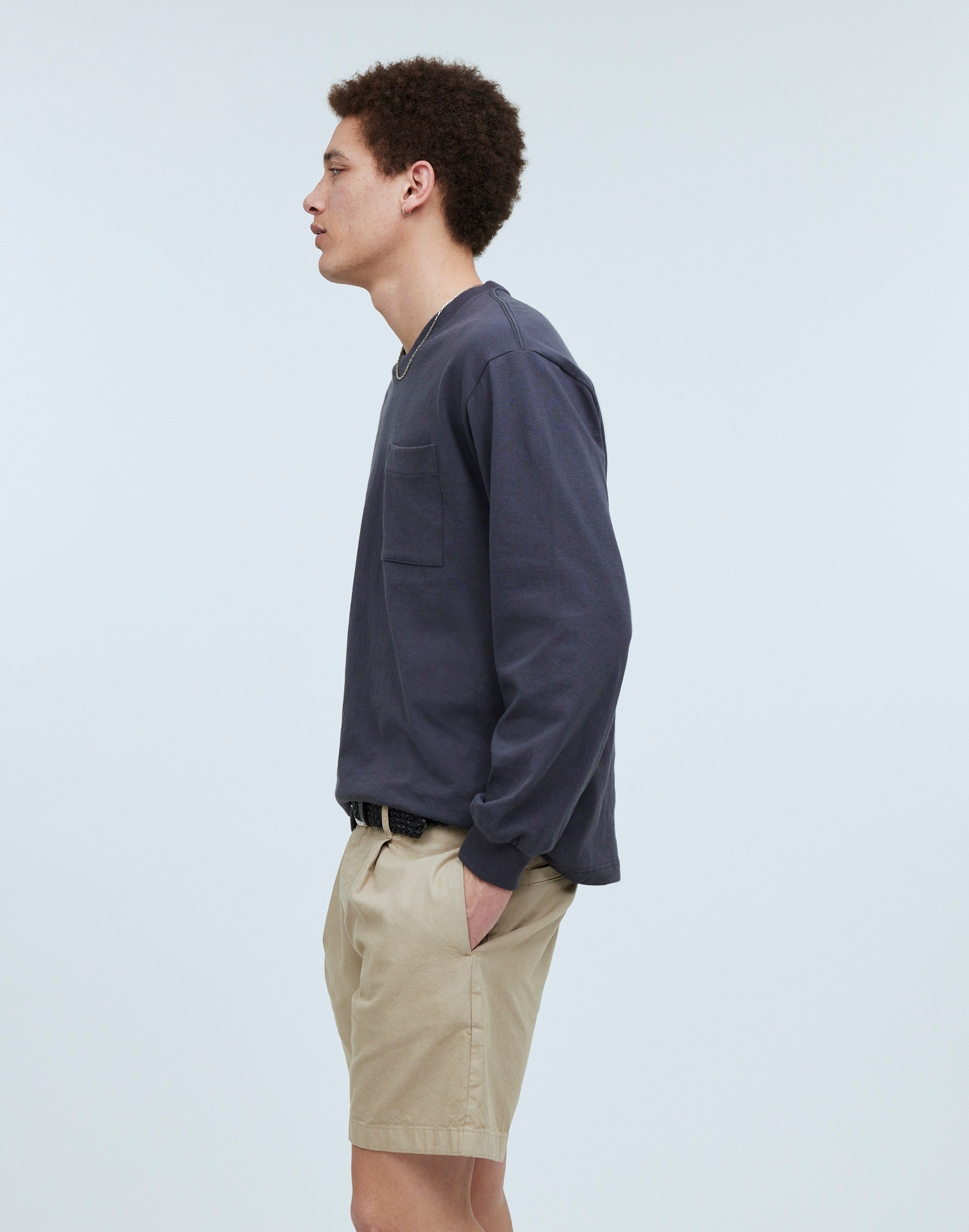 Cotton-Hemp Blend Pleated Shorts