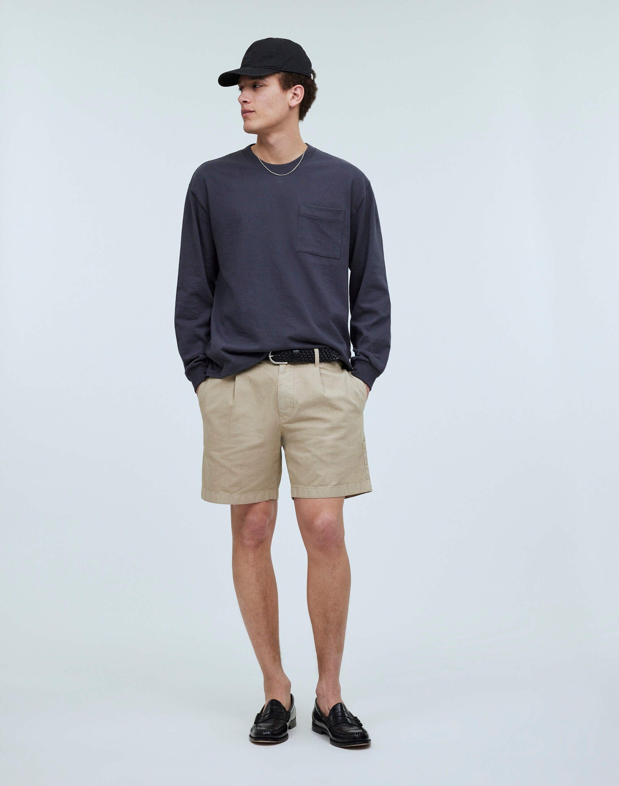 Cotton-Hemp Blend Pleated Shorts