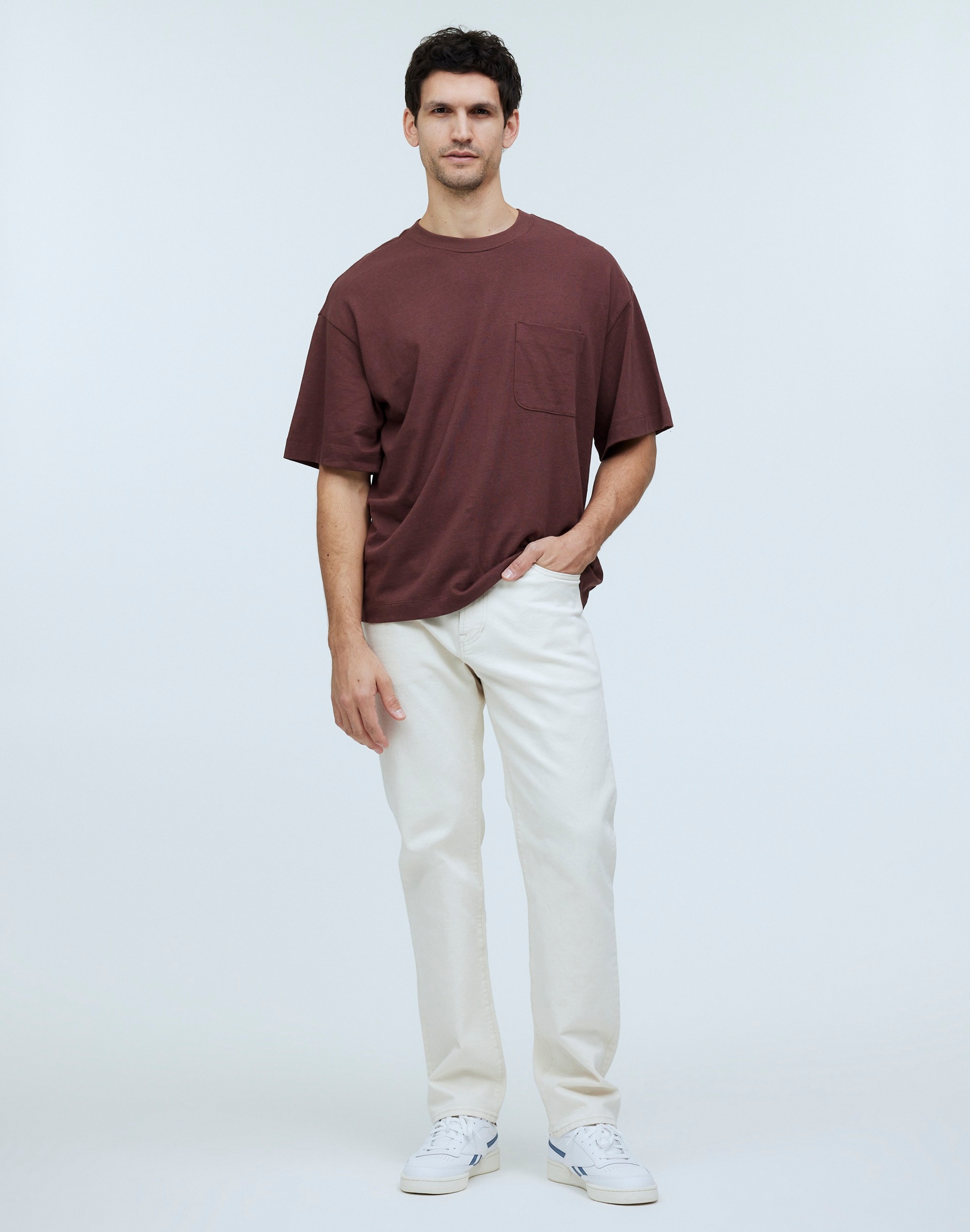 Cotton-Linen Blend Boxy Tee in cherry wood image 2
