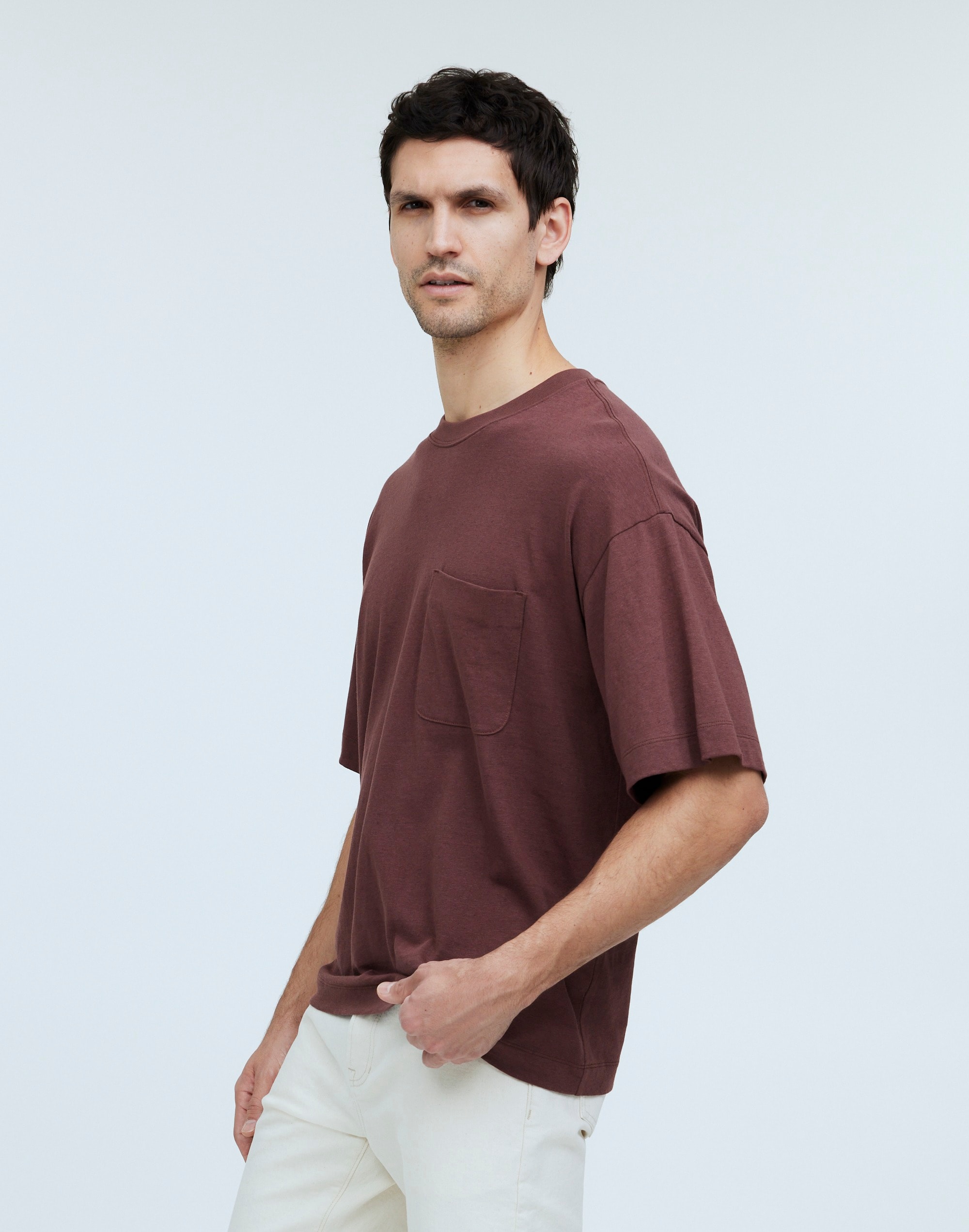 Cotton-Linen Blend Boxy Tee in cherry wood image 3