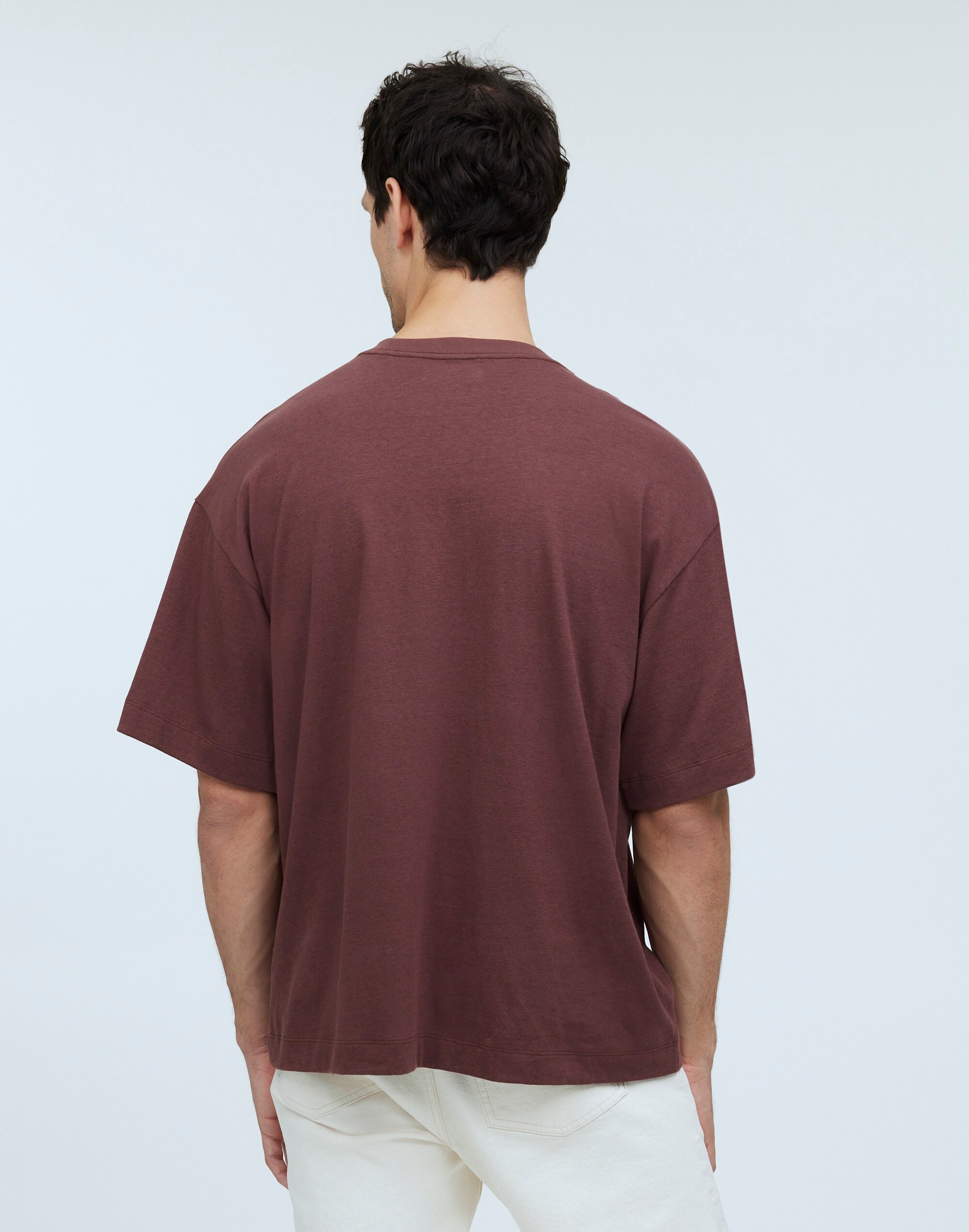 Cotton-Linen Blend Boxy Tee in cherry wood image 4