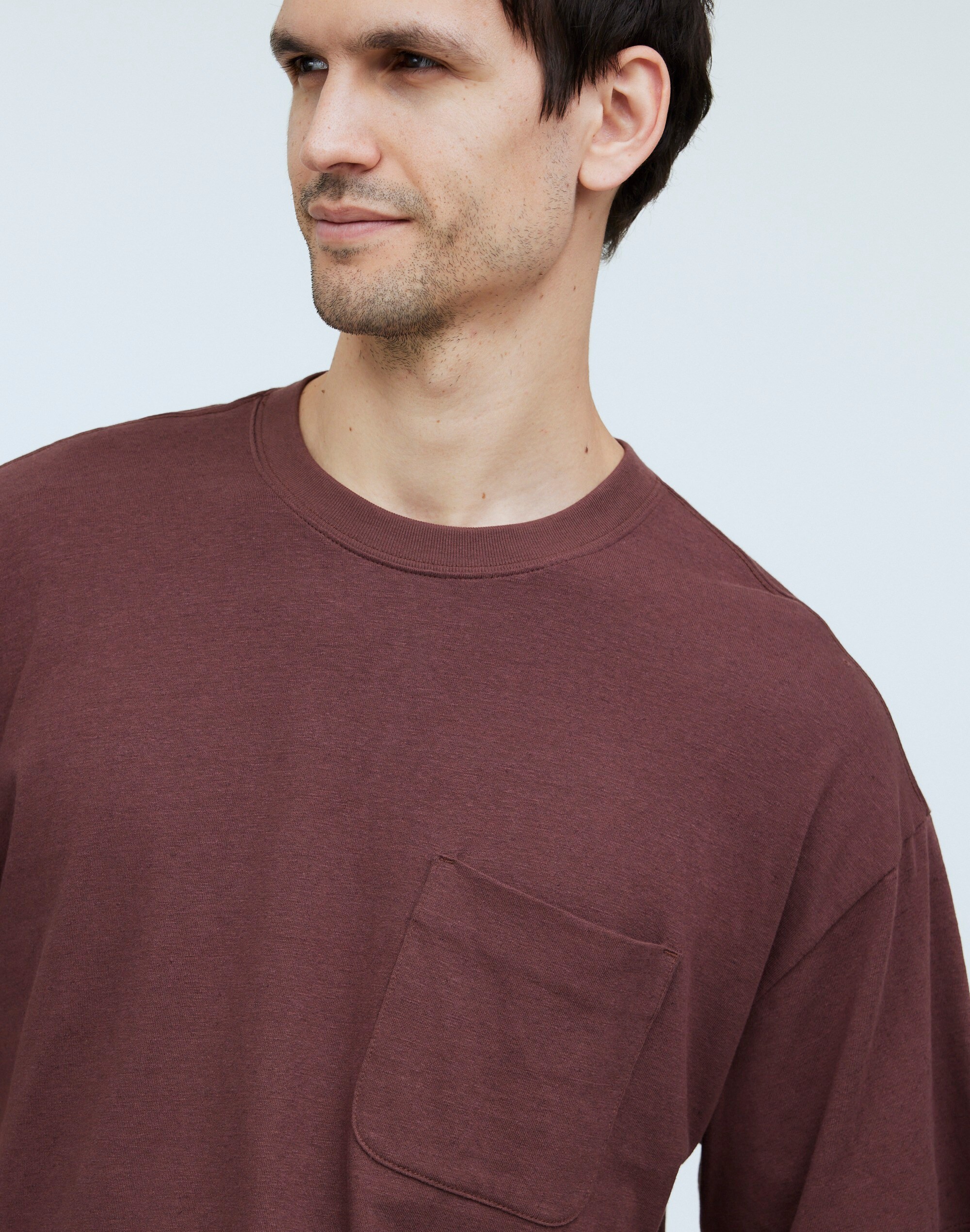 Cotton-Linen Blend Boxy Tee in cherry wood image 5