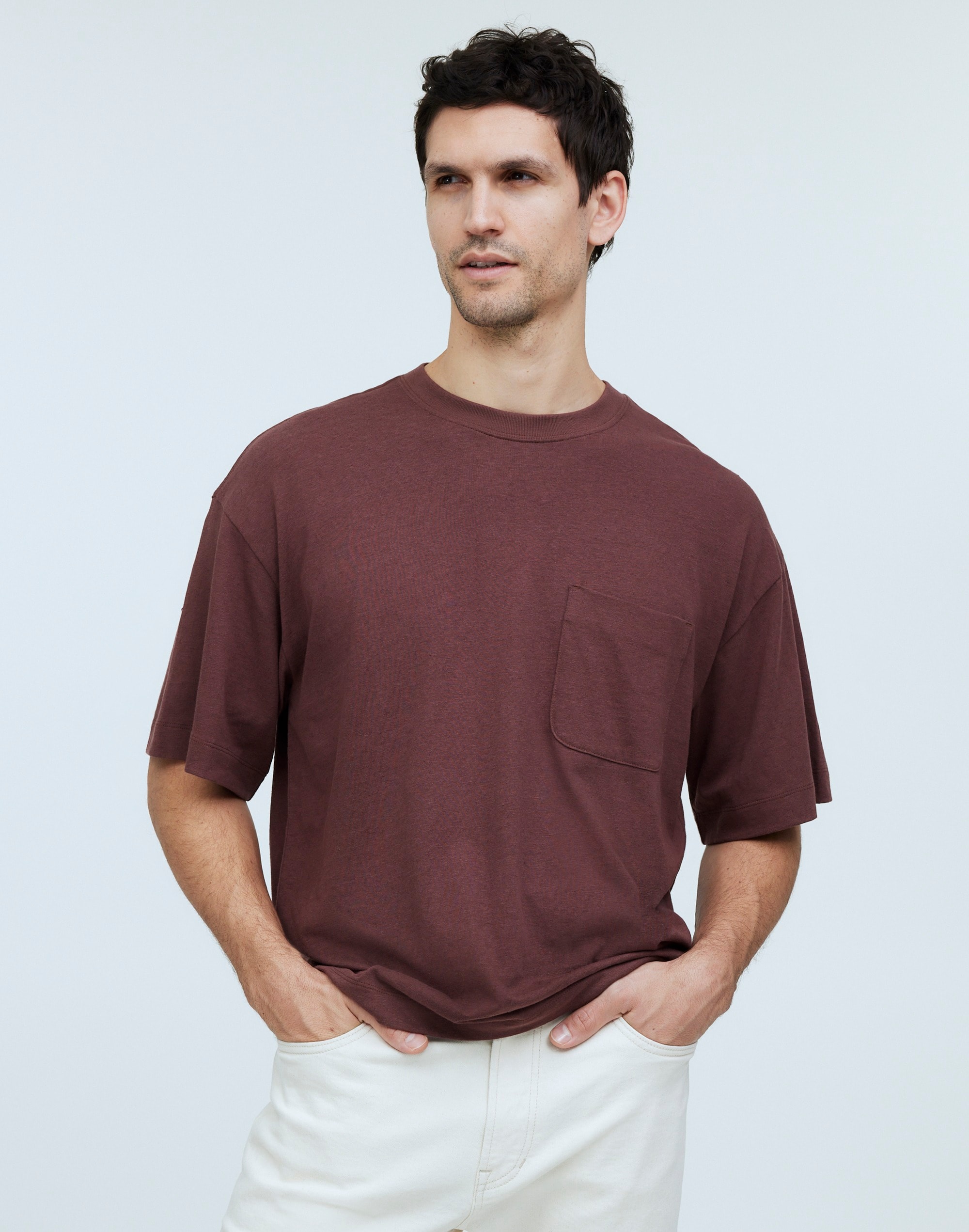 Mw Cotton-linen Blend Boxy Tee In Cherry Wood