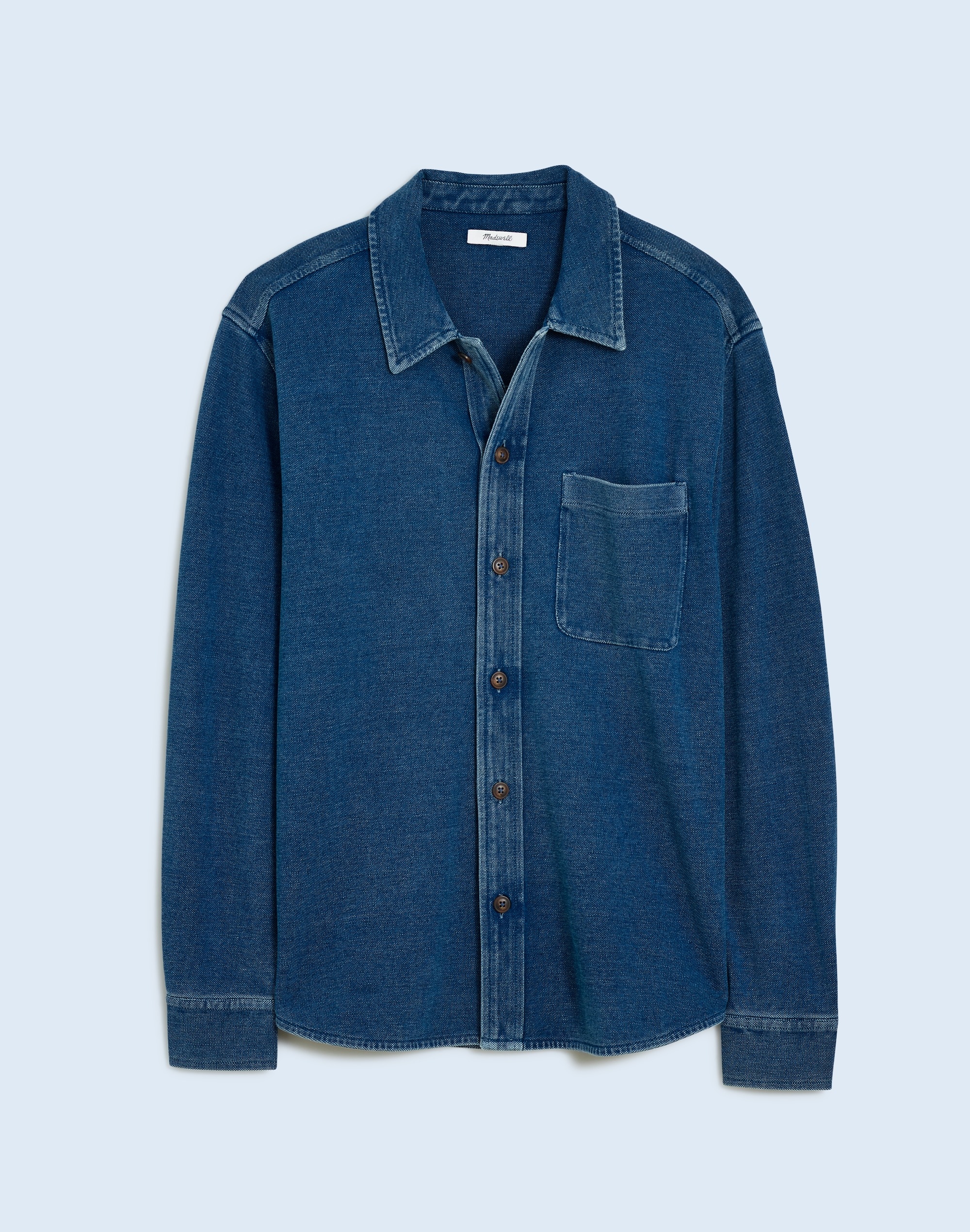 Indigo-Dyed Long-Sleeve Shirt in Cotton Pique