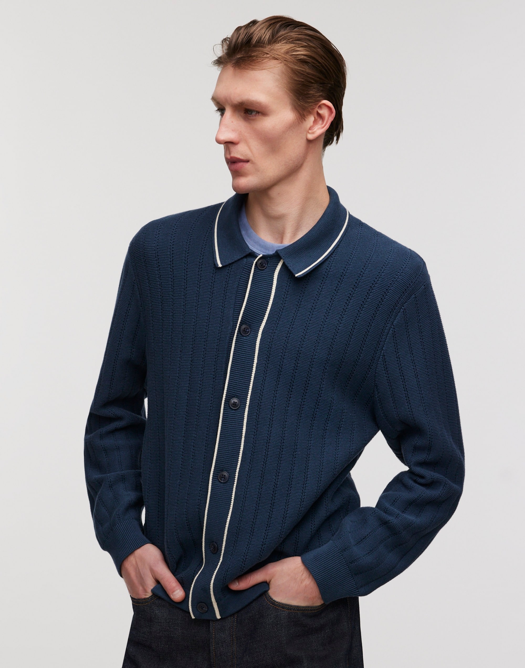 Button-Up Long-Sleeve Polo Shirt