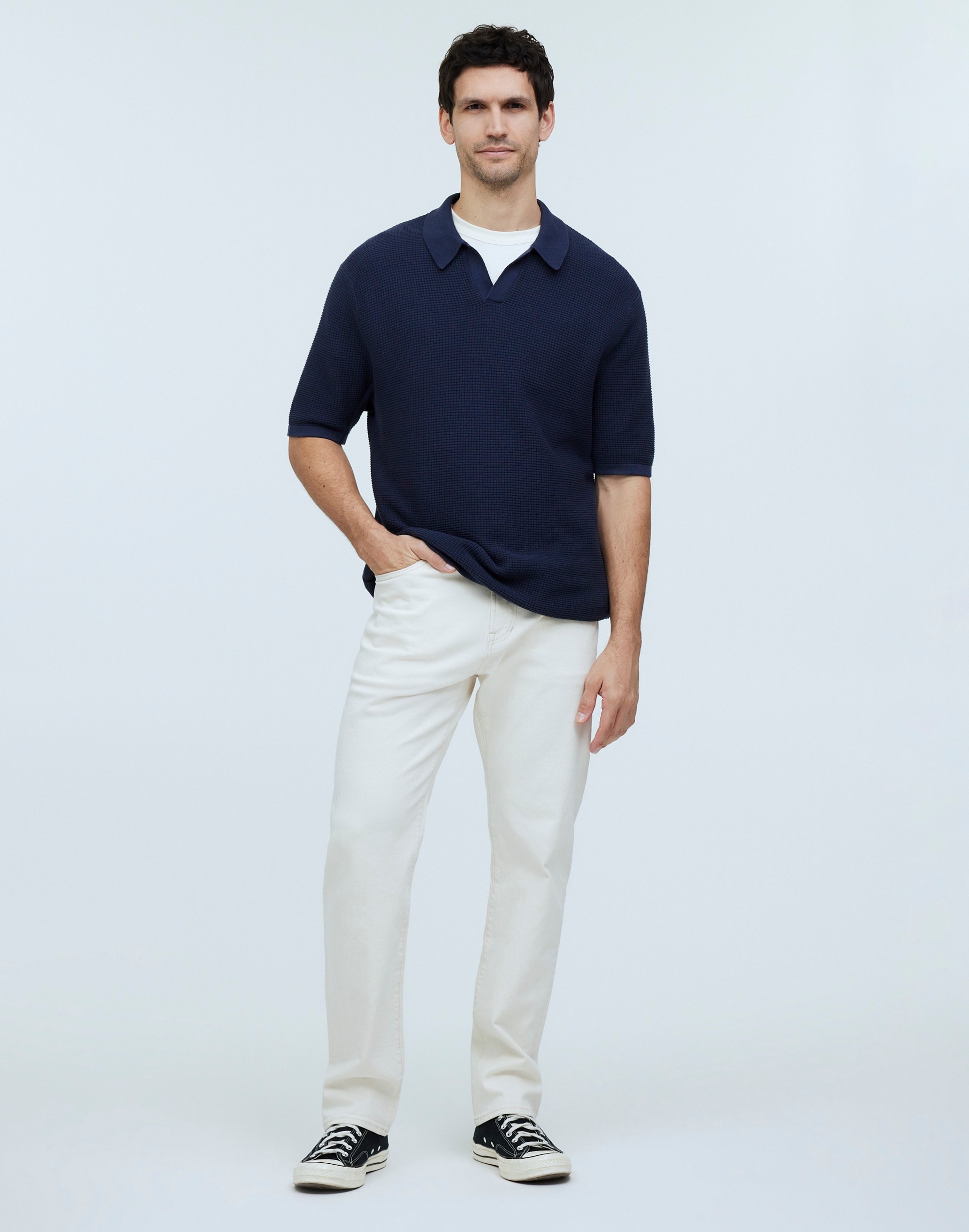 Johnny-Collar Short-Sleeve Sweater Polo