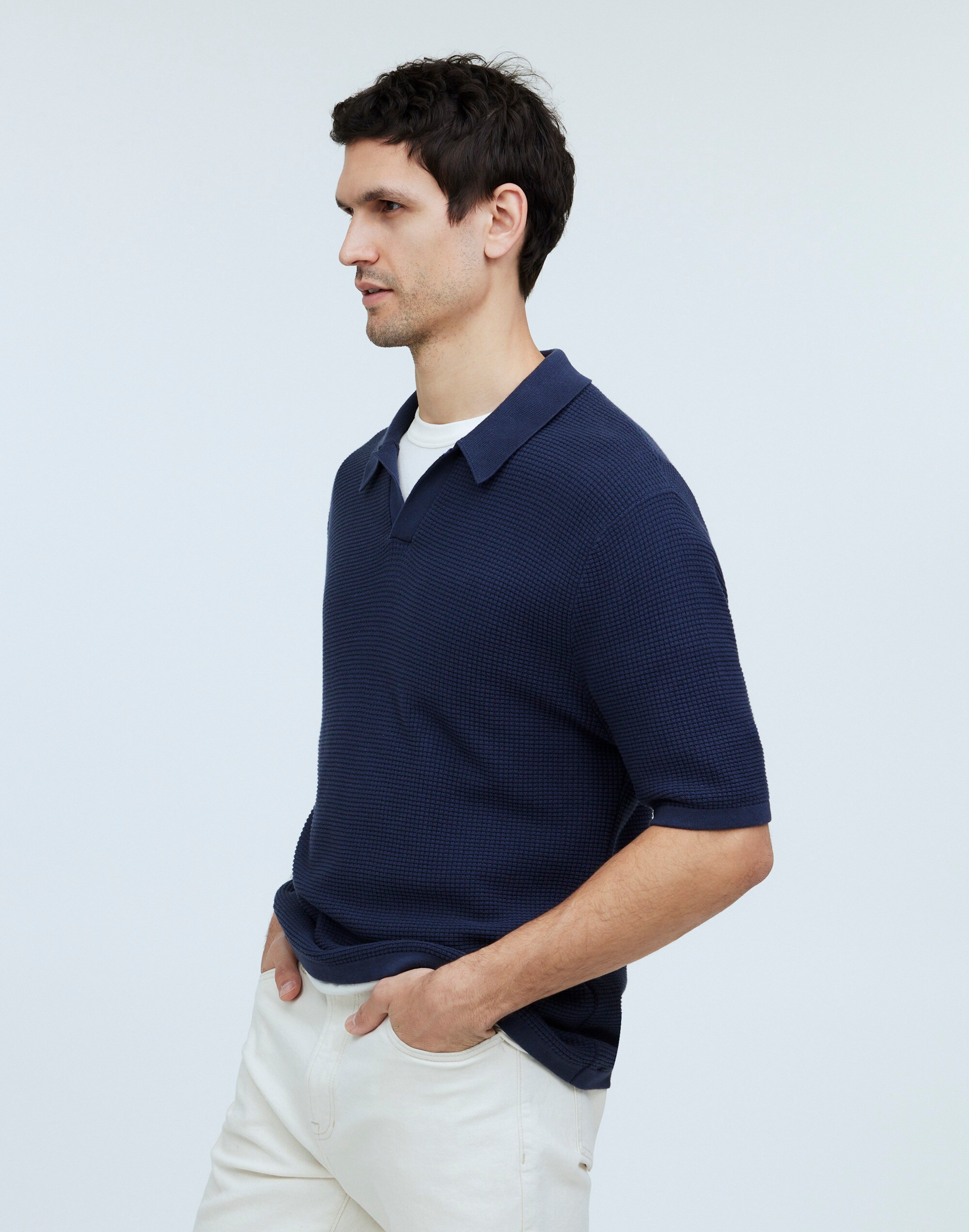 Johnny-Collar Short-Sleeve Sweater Polo