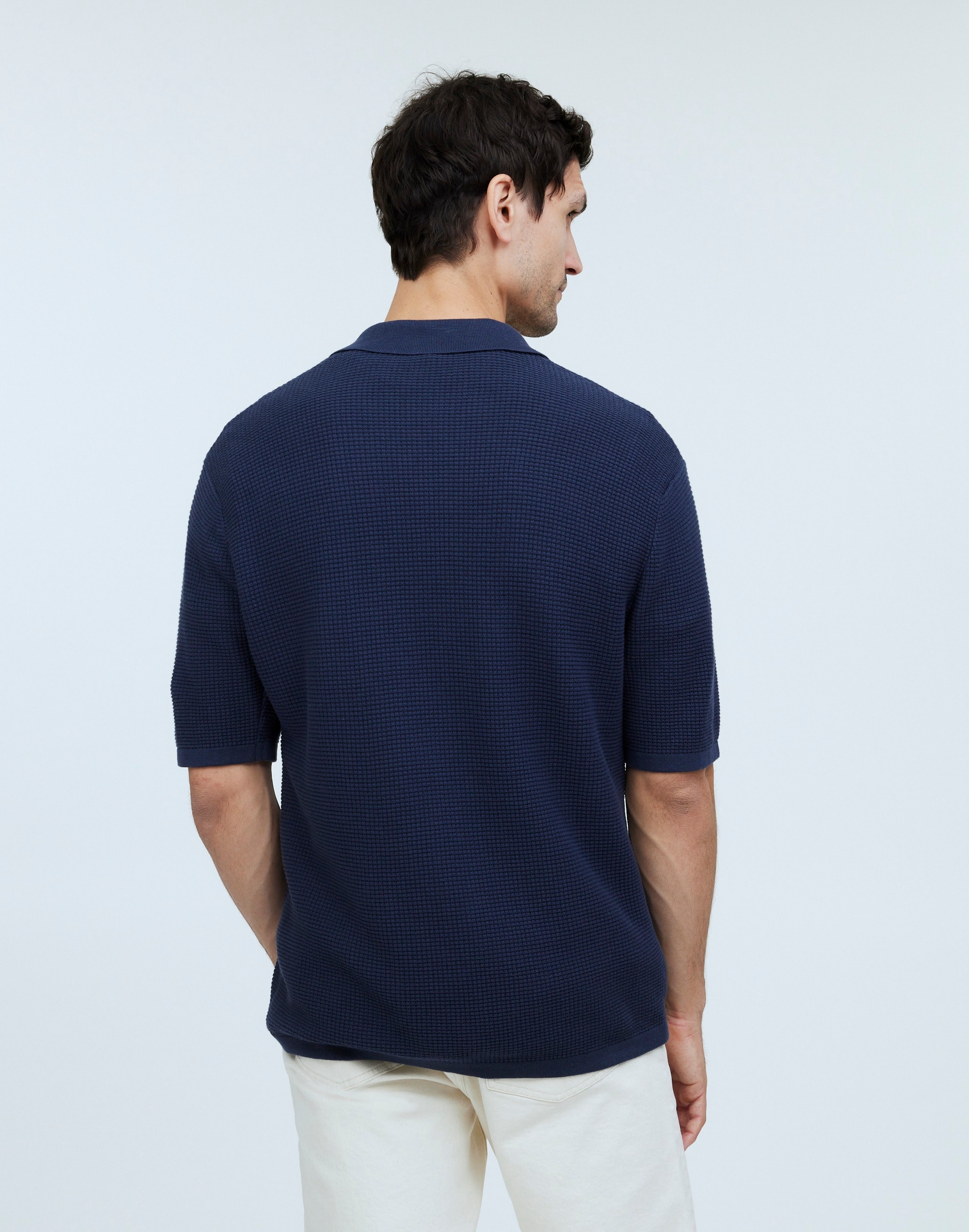 Johnny-Collar Sweater Polo Shirt Waffle Knit
